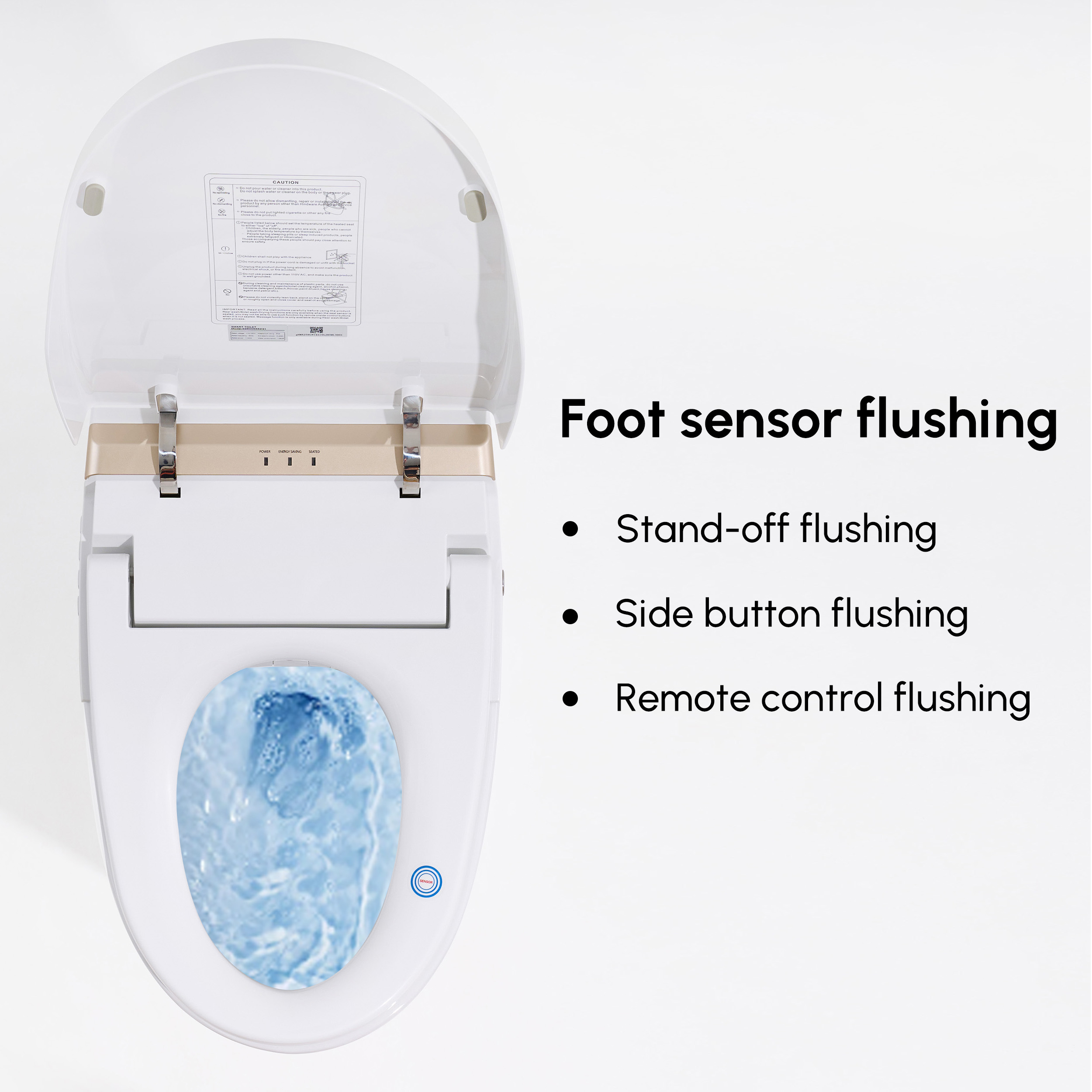 Elongated One-Piece Smart Toilet Floor Mount 1.28 GPF with Deodorizing Function White & Gold Modern