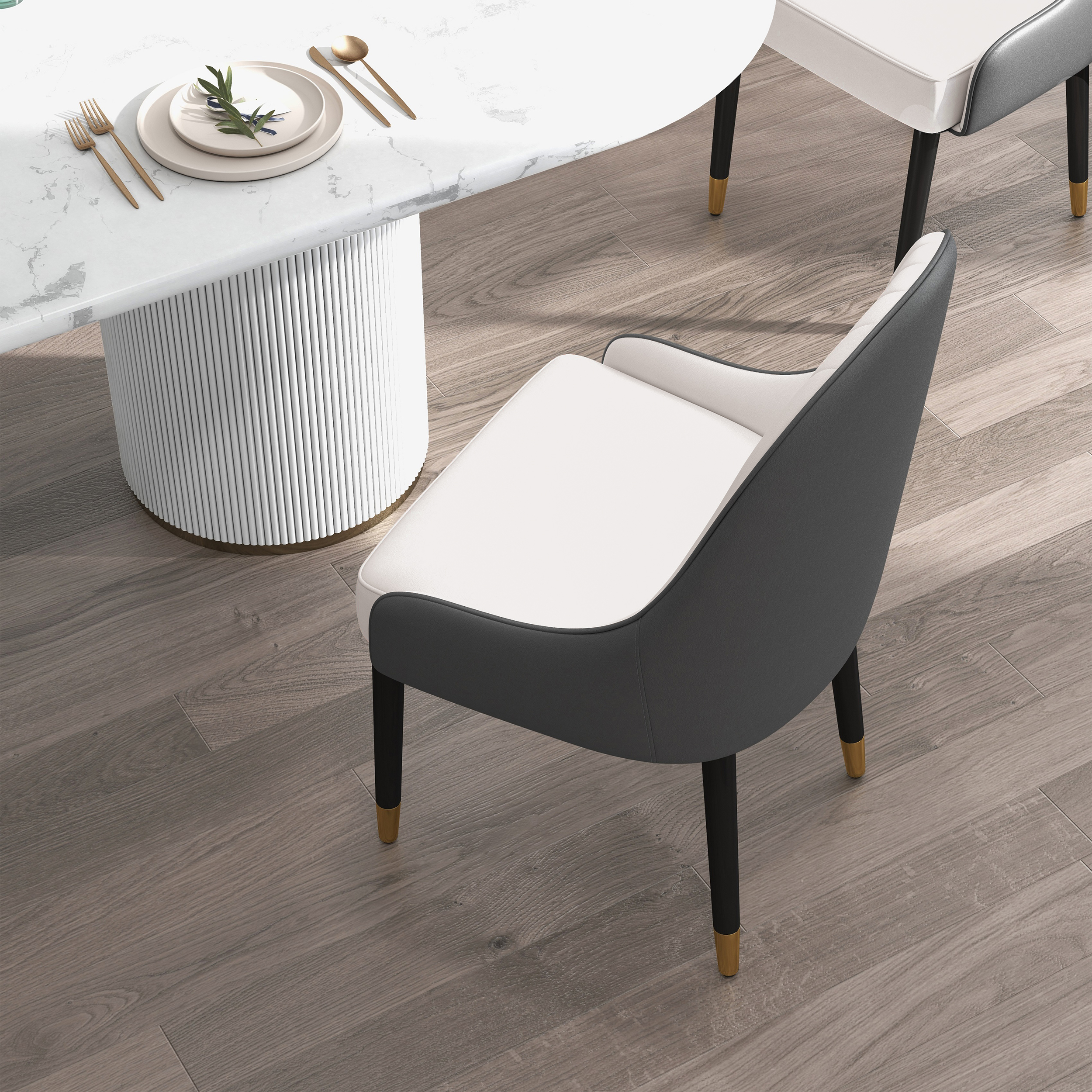 Darg Modern Dining Chairs PU Leather in White & Gray with Metal Legs 8-Pieces Dining Room Chairs