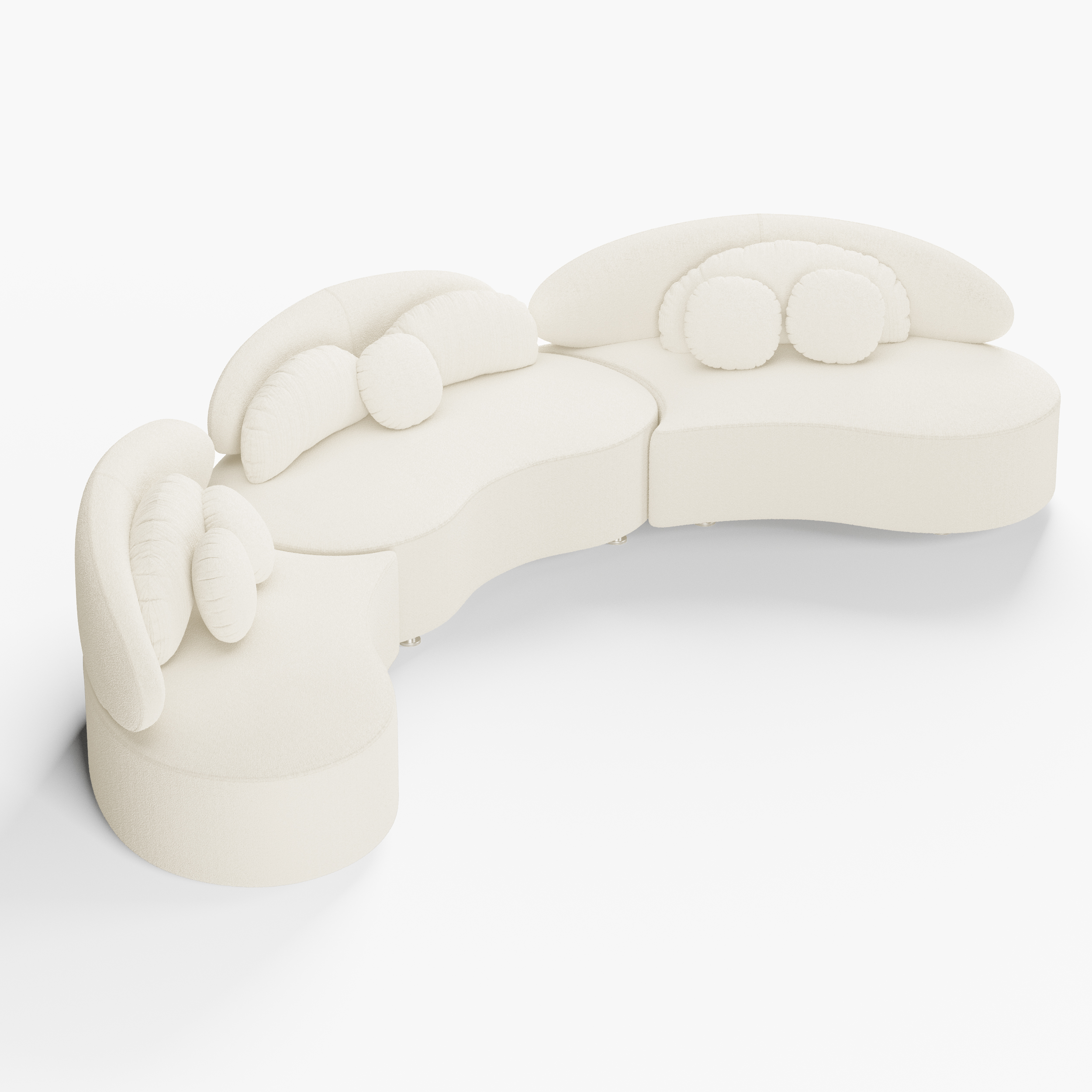 Modern 7 Seat Sectional Sofa Curved Modular White Boucle Upholstered with Ottoman