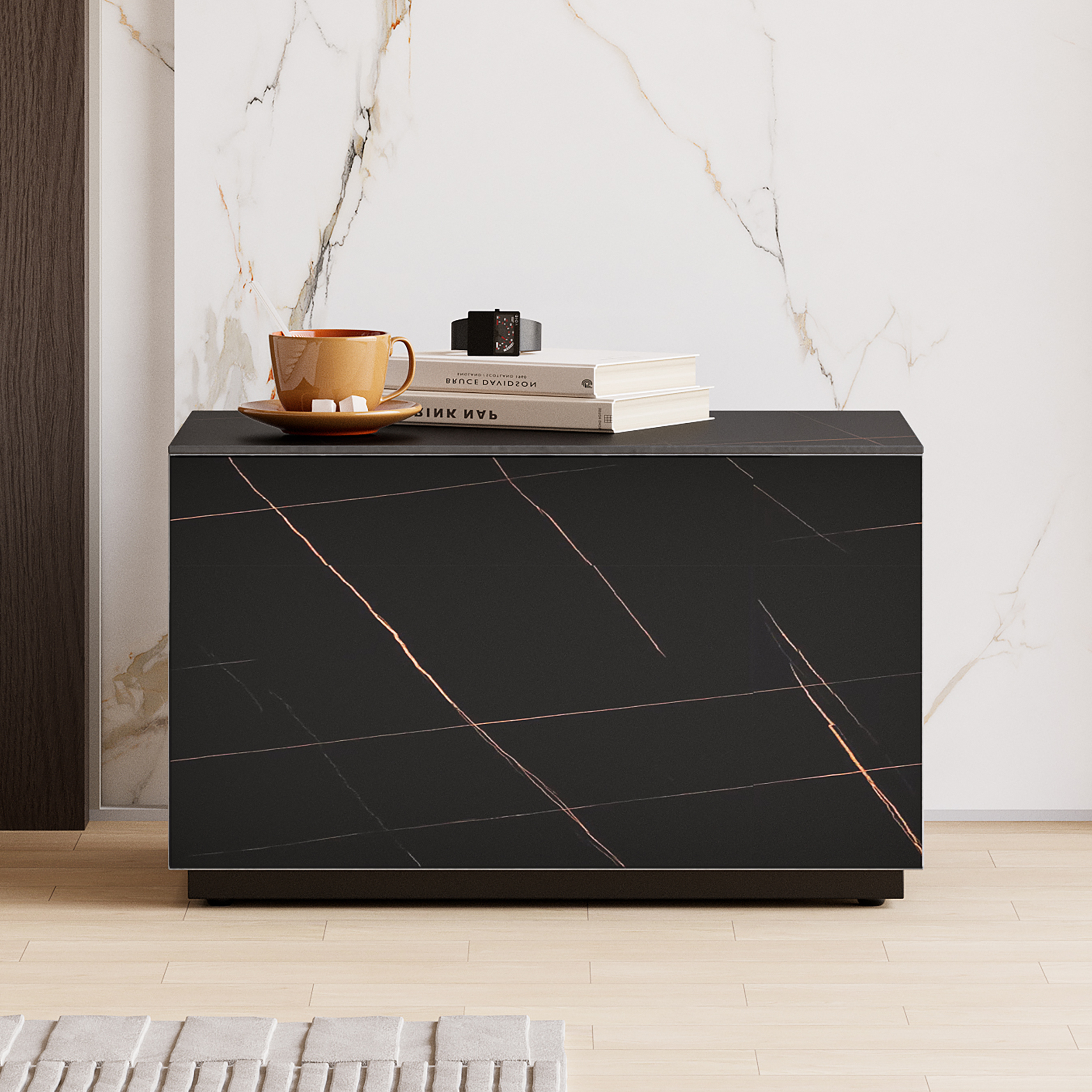 Modern 23"W Sintered Stone Nightstand 1 Drawer Bedside Table