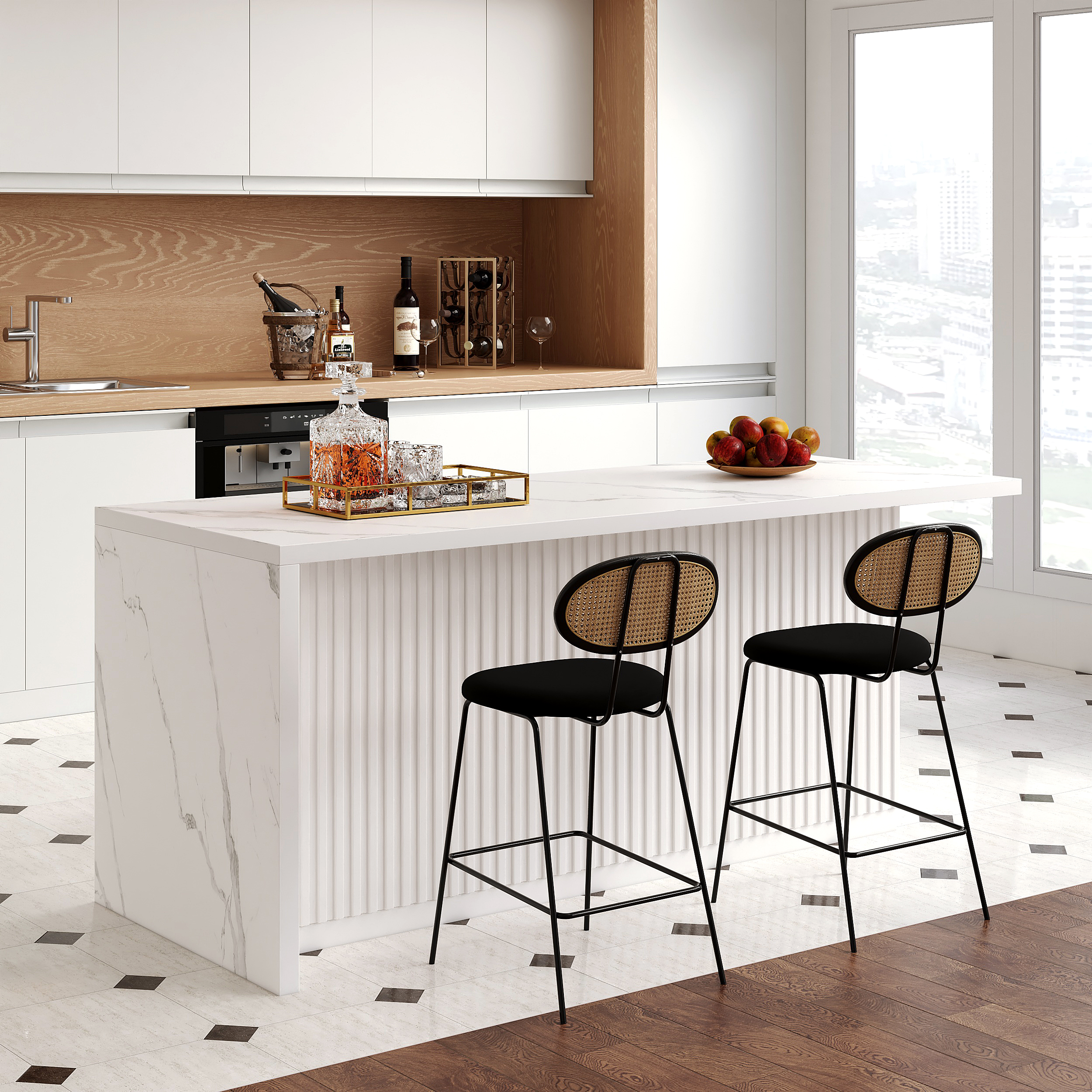 Isla de cocina moderna en blanco de 1830 mm, elegante, funcional y con diseño espacioso