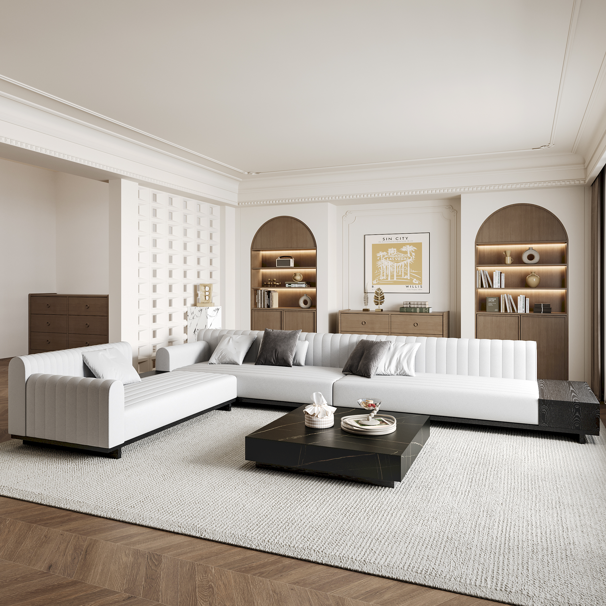 157" Cotton and Linen L-Shaped Sectional Sofa Modern Light Gray Sectional with Storage Side