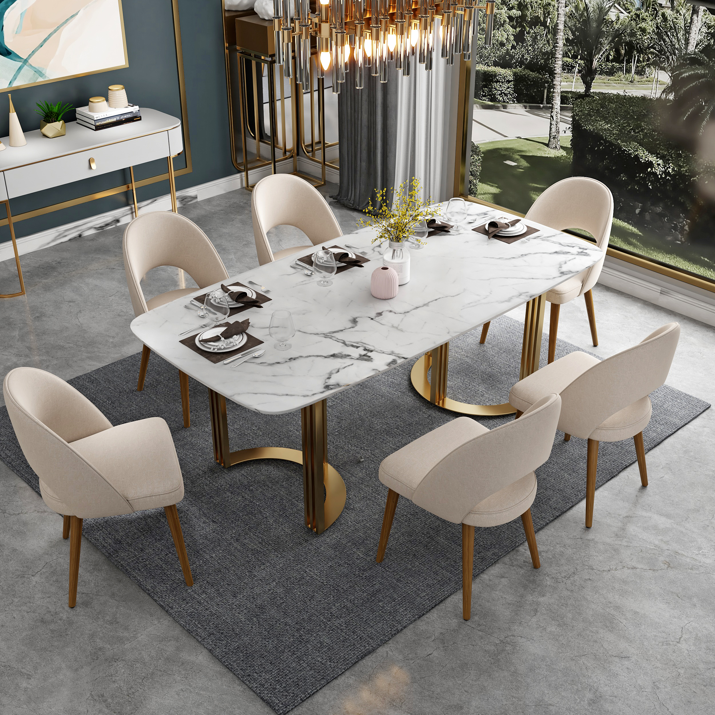 Set of 2 Modern Dining Chairs Cotton and Linen Upholstery Sand
