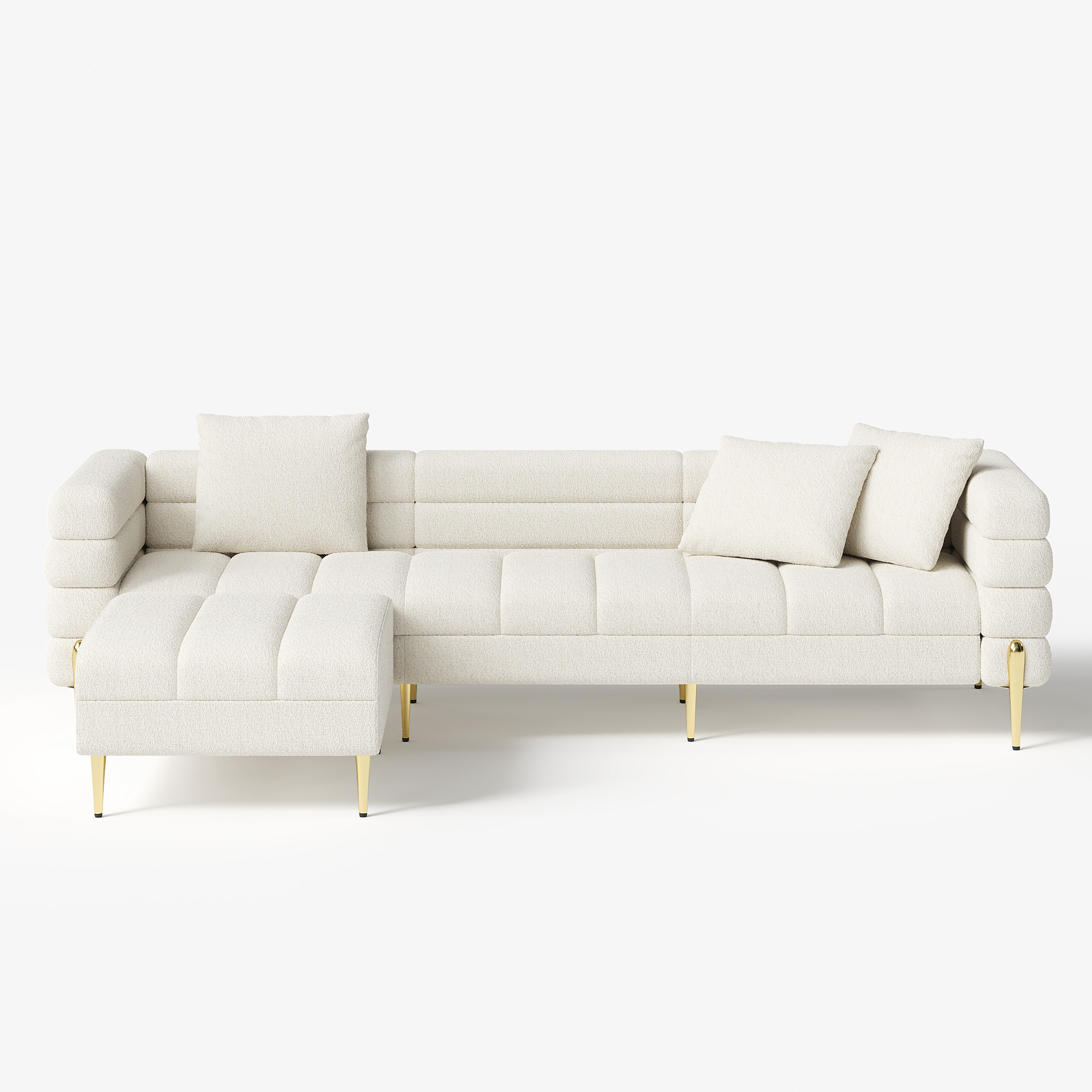 102" Boucle Modular 4-Piece L-Shaped Couch with Chaise Modern White 3-Seater Sofa