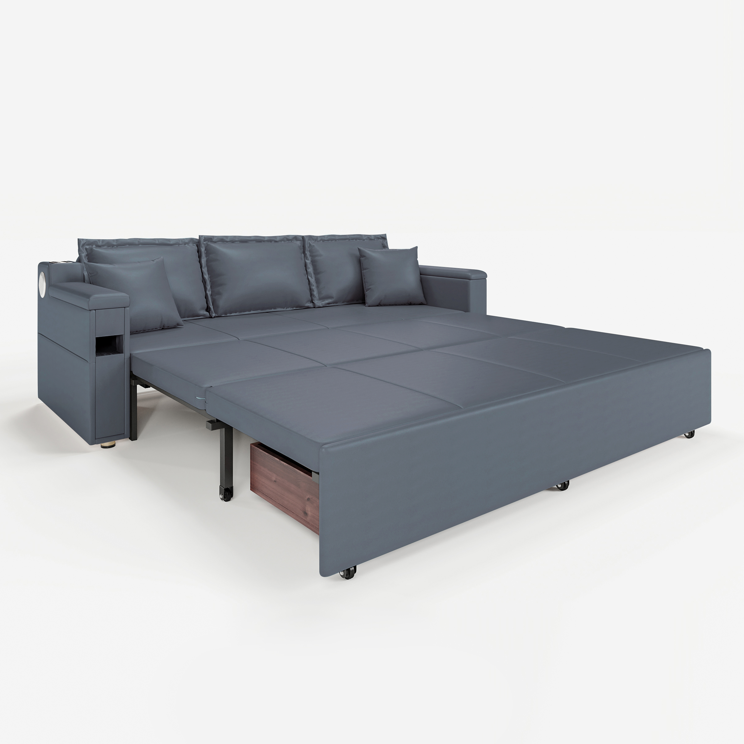 82.7" Convertible Bed Full Sleeper Sofa Leath-aire Upholstered Storage with Speaker