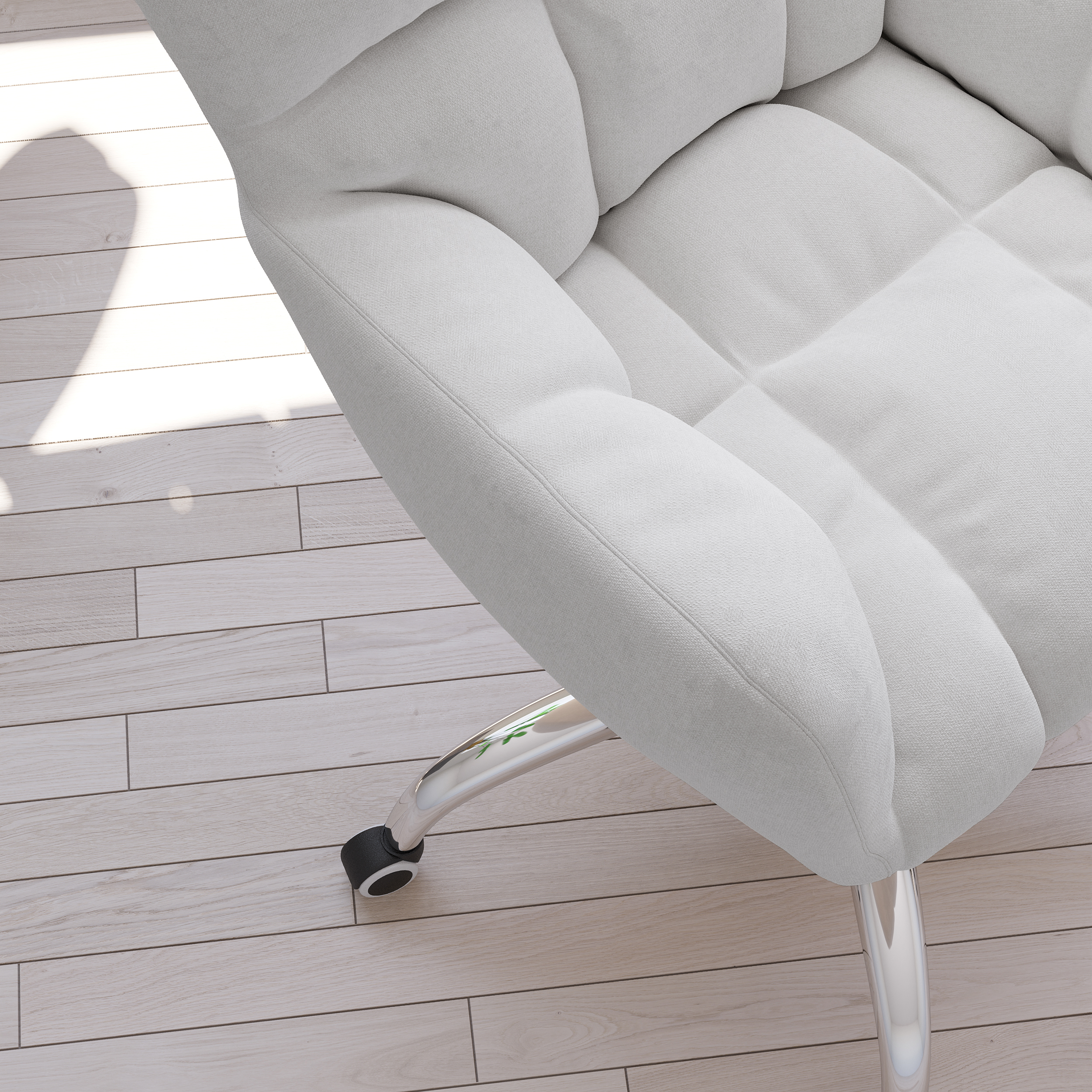 Modern White Office Chair Upholstered Cotton & Linen Swivel Task Chair Height Adjustable