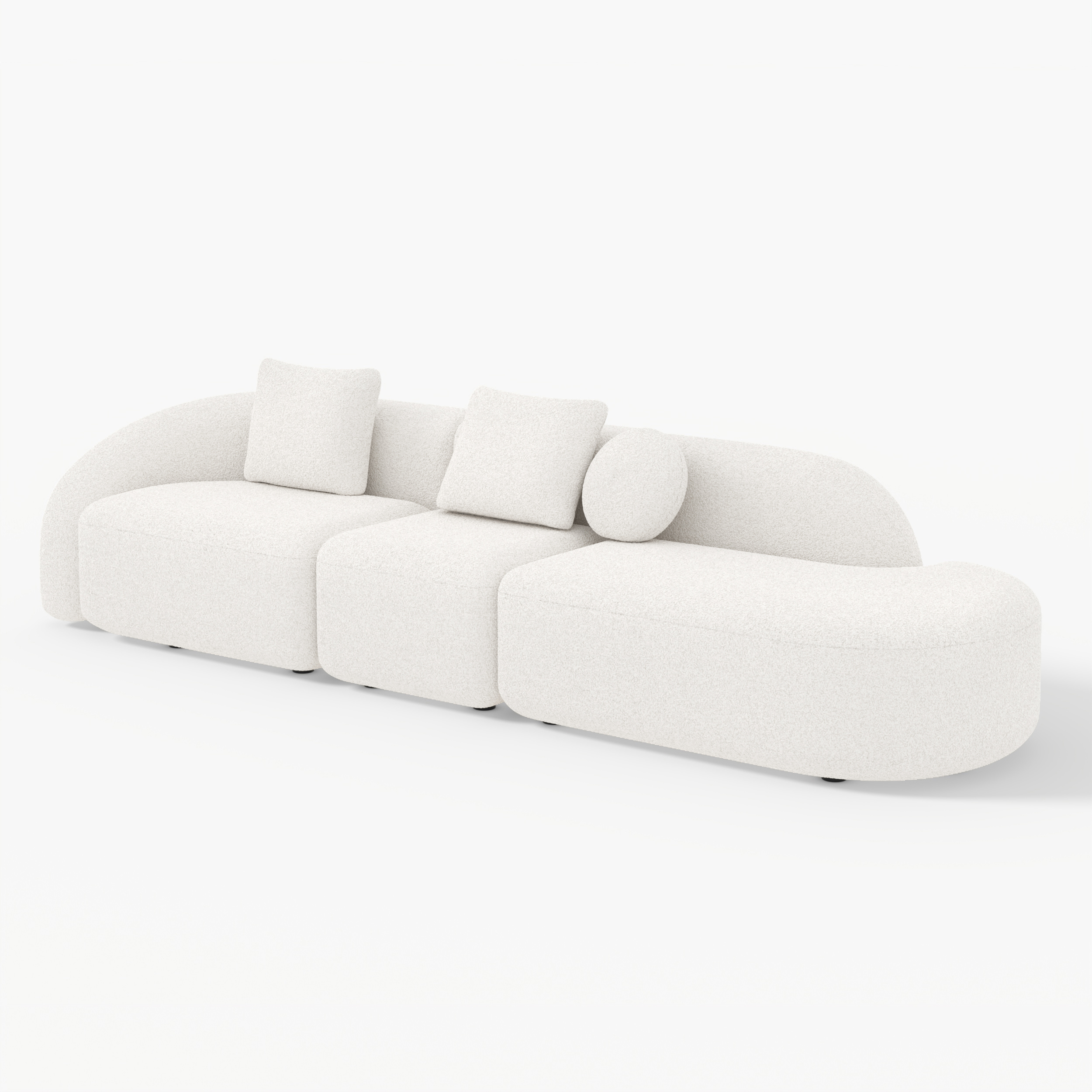 Modular Boucle Curved Sectional Couches Modern White 3-Seater Modular Sofa