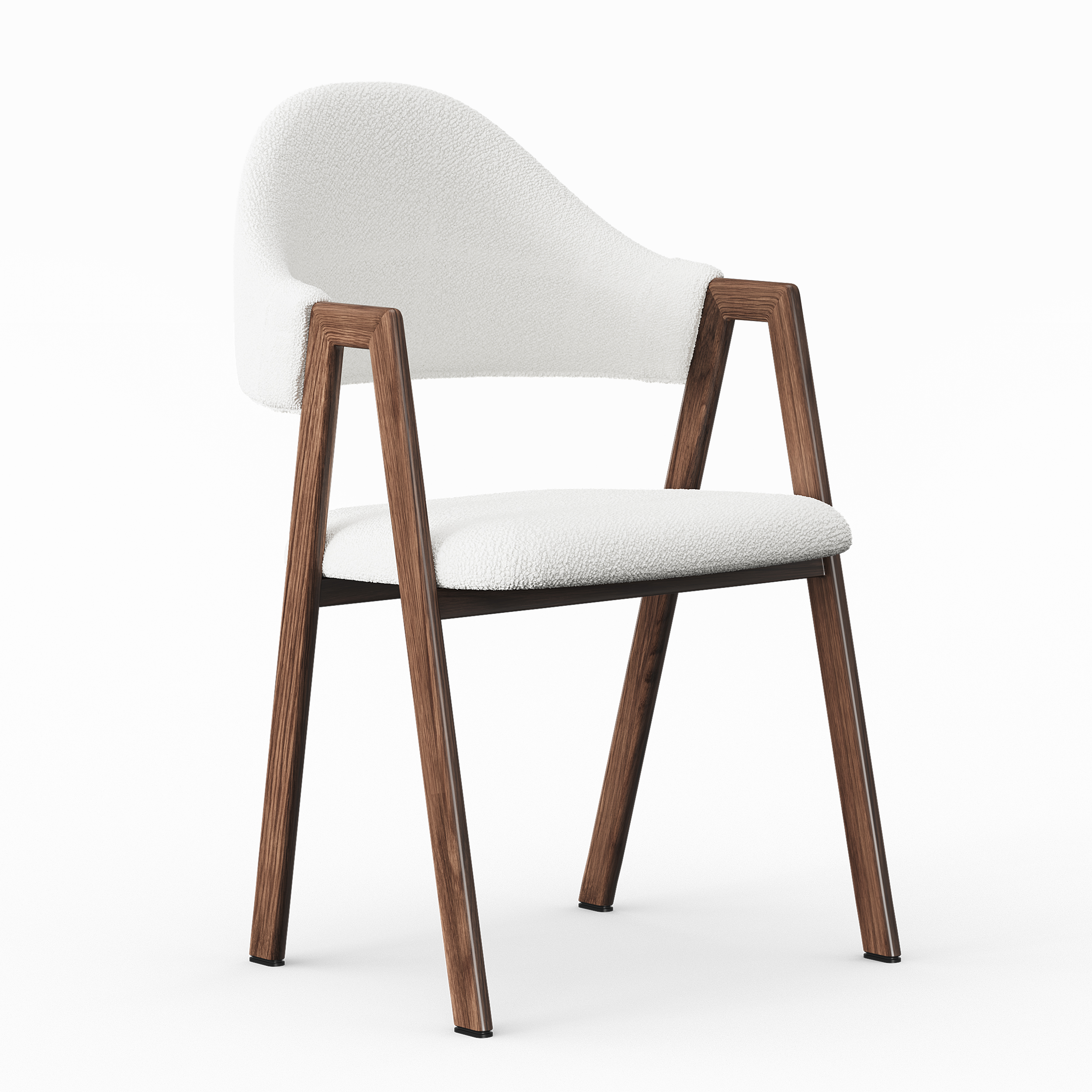 Set of 2 Boucle Dining Chair Upholstered Curved Back Modern Brown Dining Room Chairs