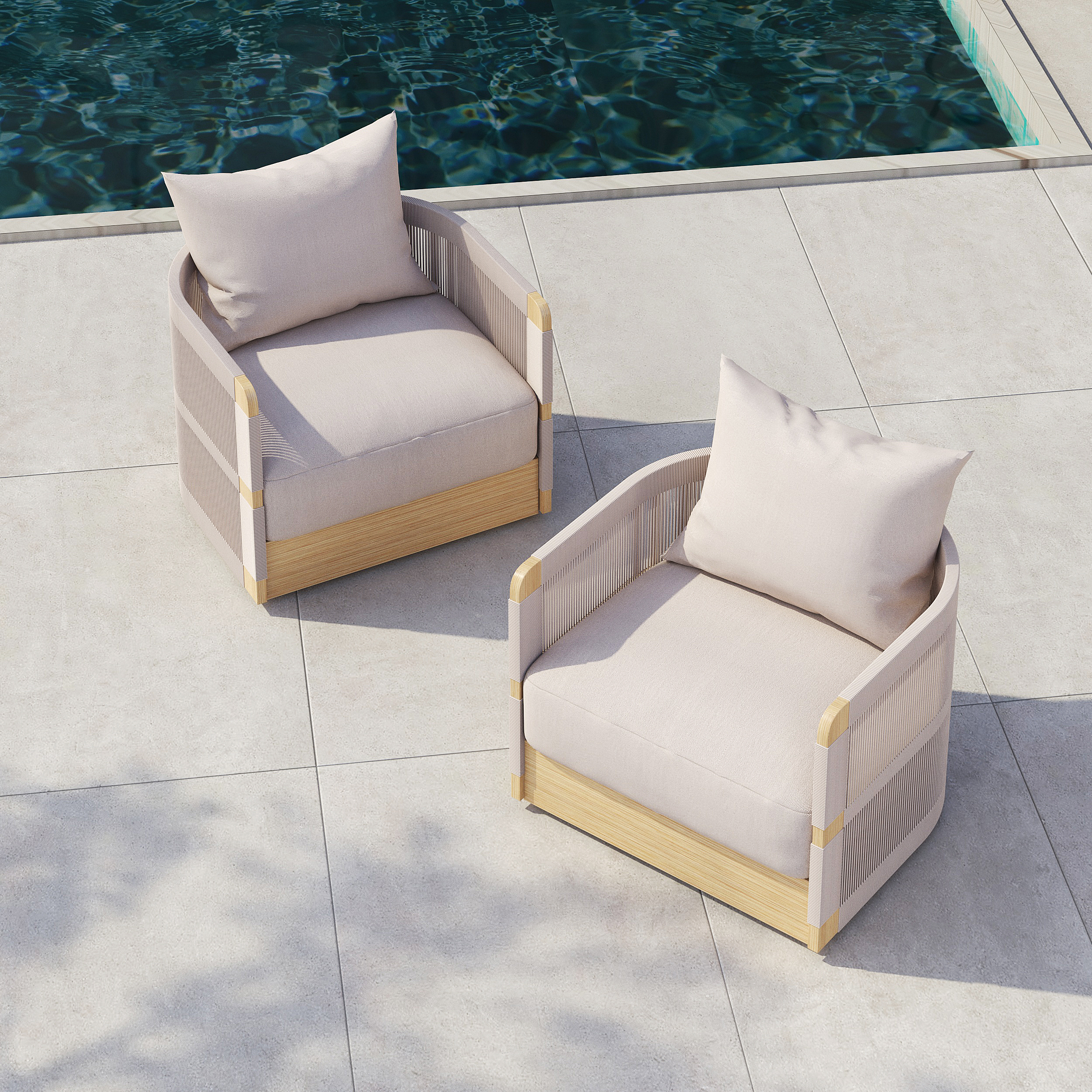 Khaki Handwoven Rope Outdoor Swivel Chair Sofa 360 Degree Rotatable Coastal Patio Armchair