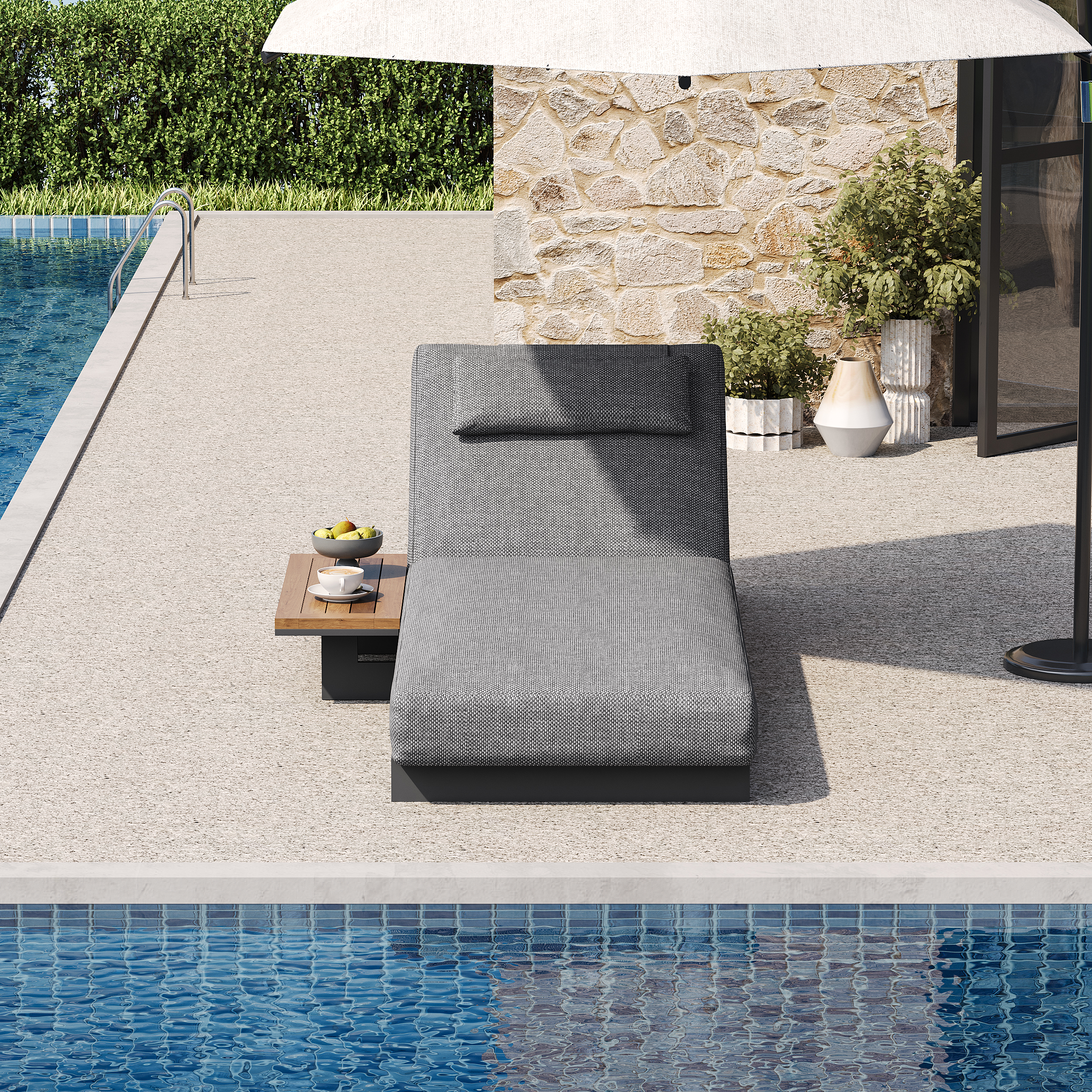 Wood Outdoor Lounger Daybed Modern Yard & Patio Furniture in Gray Cushion & Pillow Included (78.7")
