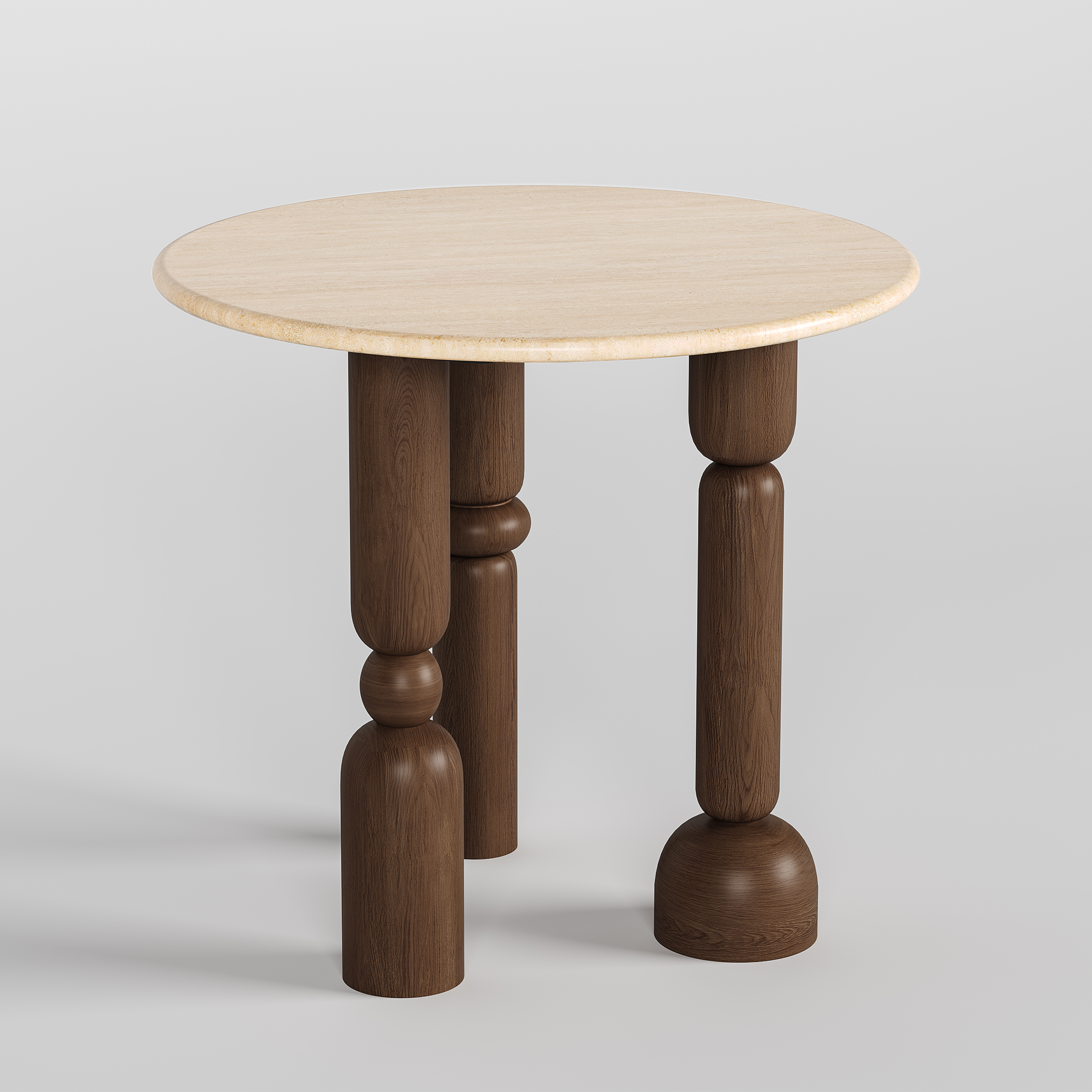 20" Round Travertine Top Solid Wood Side Table