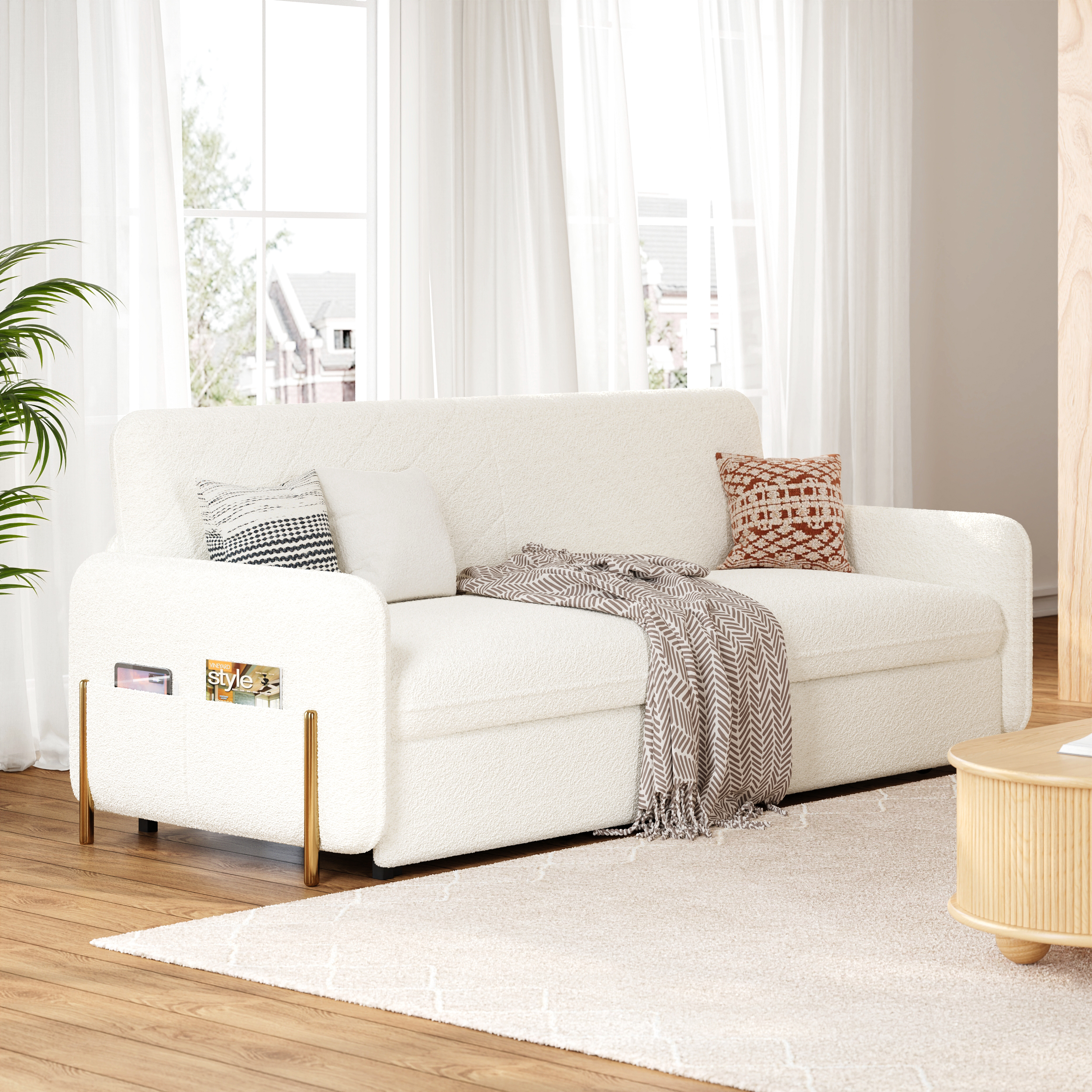 White Daybed with Trundle Full Size Loveseat Pull Out Sleeper Sofa Couch