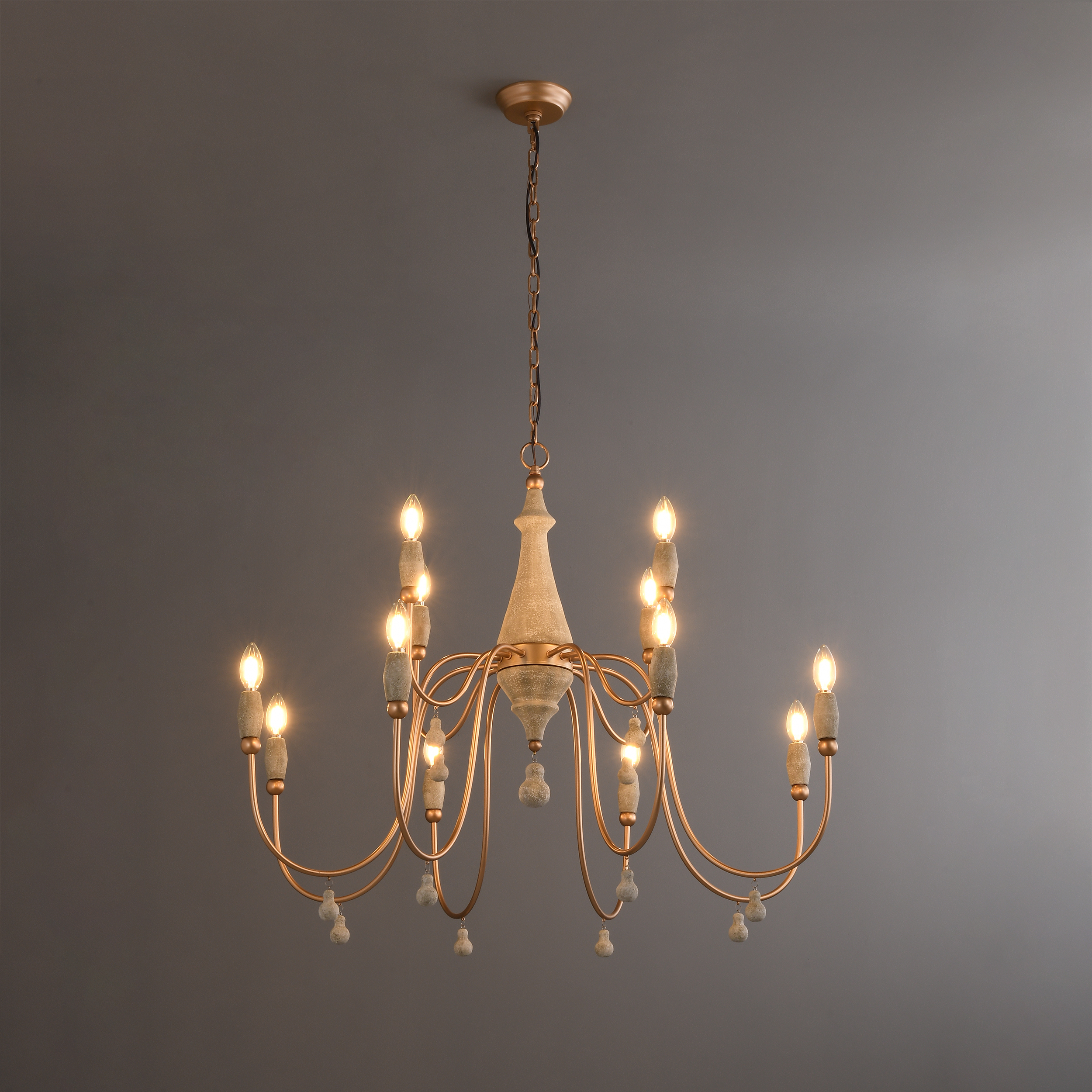 Mid Century 12-Light Chandelier Wood Pendant Light