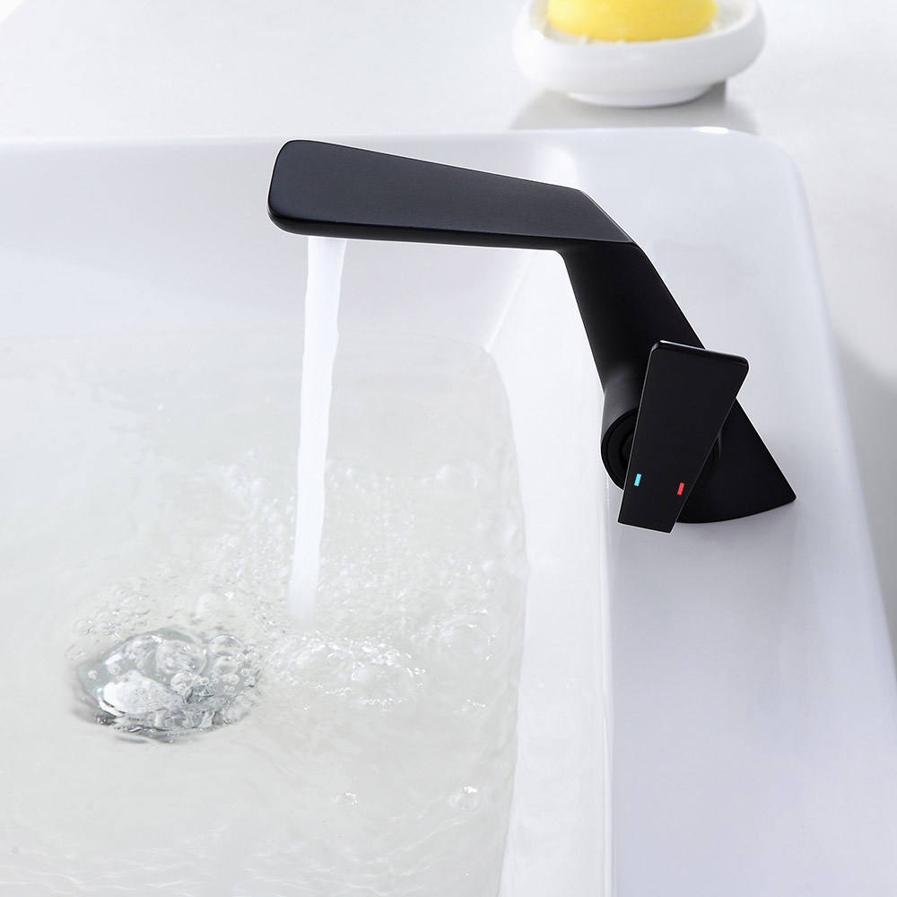 Contemporary Single Flat Handle One Hole Bathroom Sink Faucet Solid Brass in Matte Black