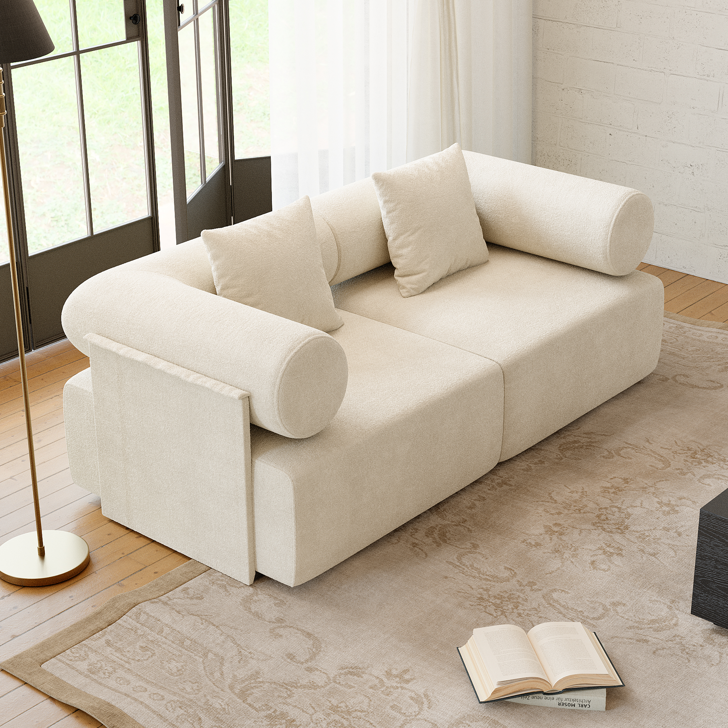 74.8" 2-Piece Modular White Performance Chenille Velvet 2-Seater Sofa