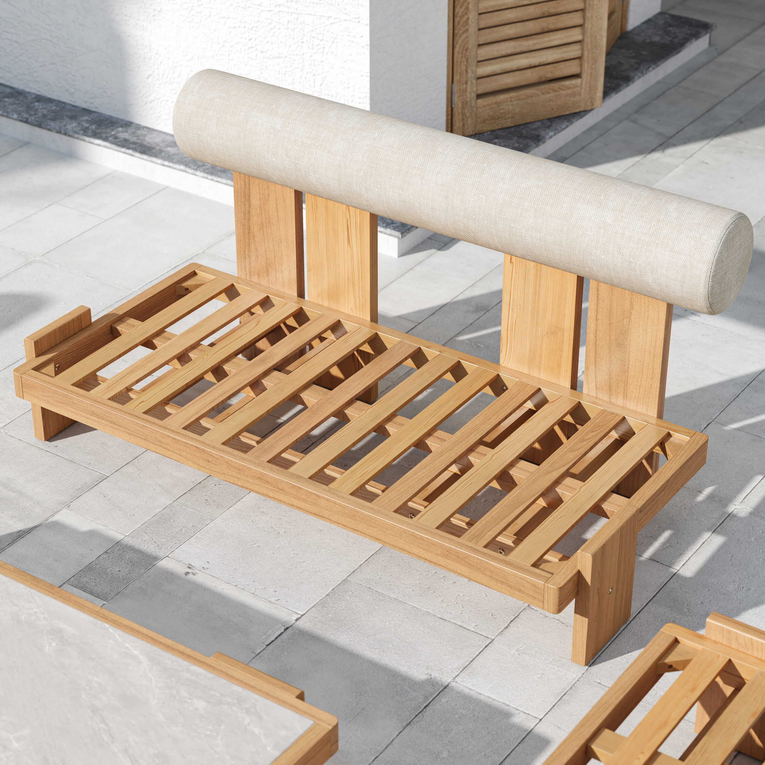 4 PCS Teak Outdoor Sofa Set Modern Yard & Patio Furniture for 4 Person in White