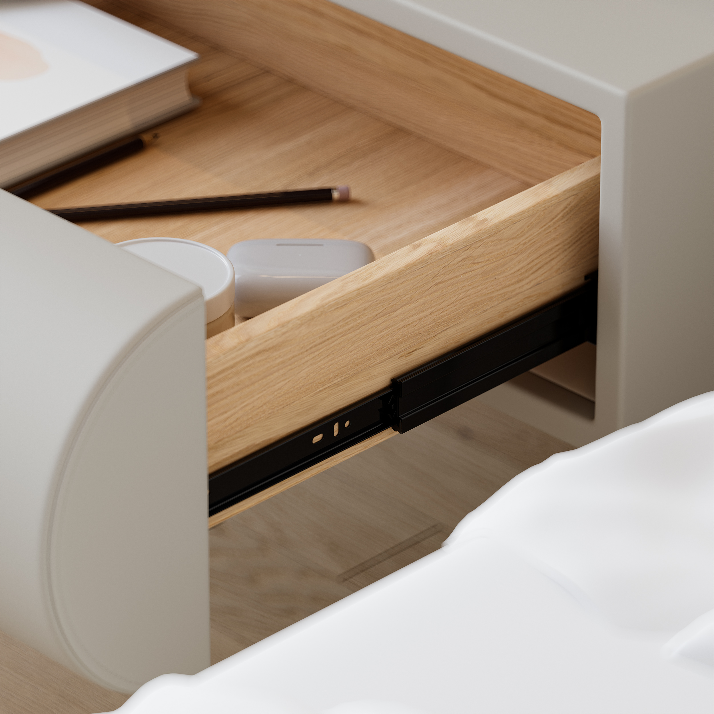 Humply Floating Smart Nightstand 1 Drawer Bedside Table in White