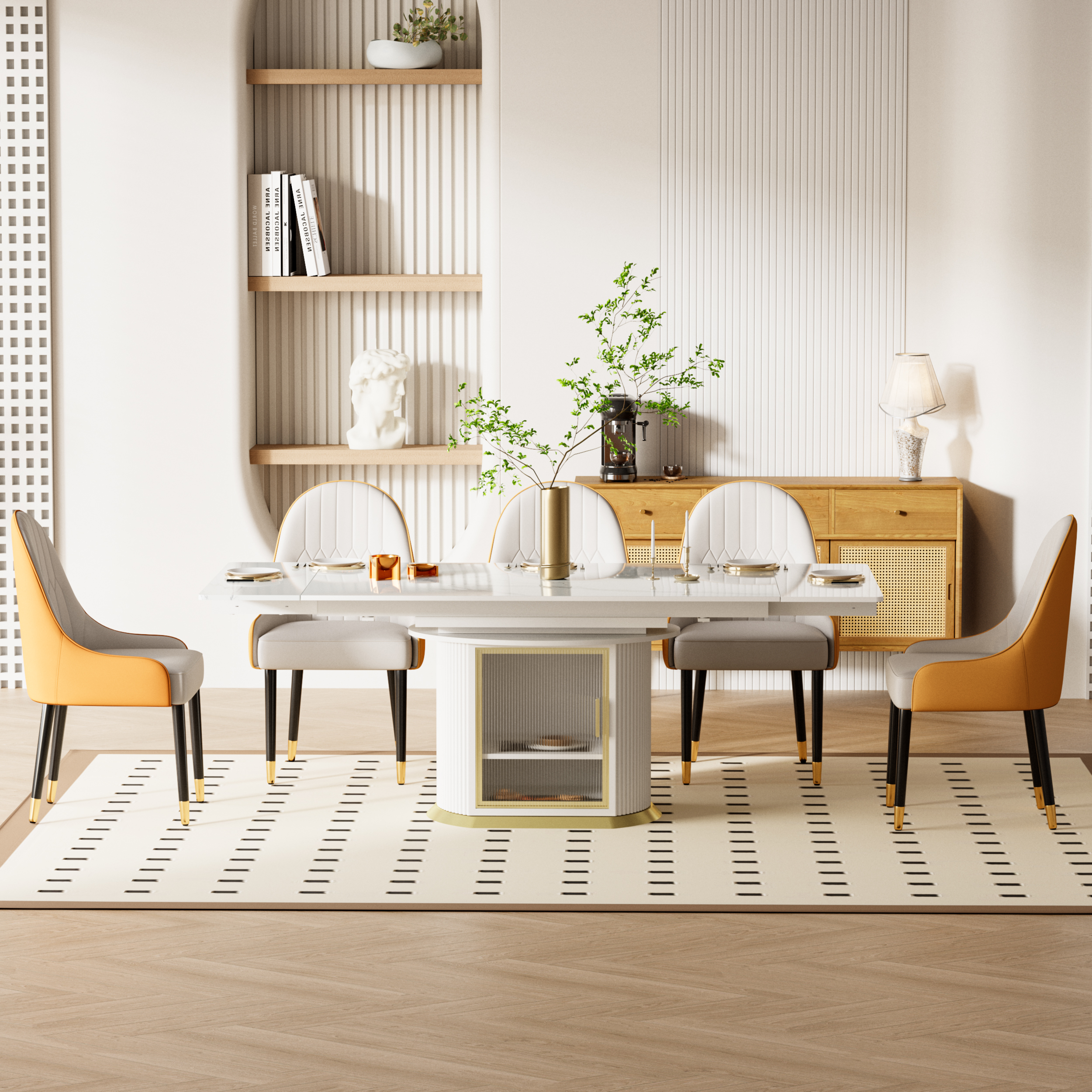 78.7" Modern Extendable Sintered Stone Dining Table Seats 6-8 People White