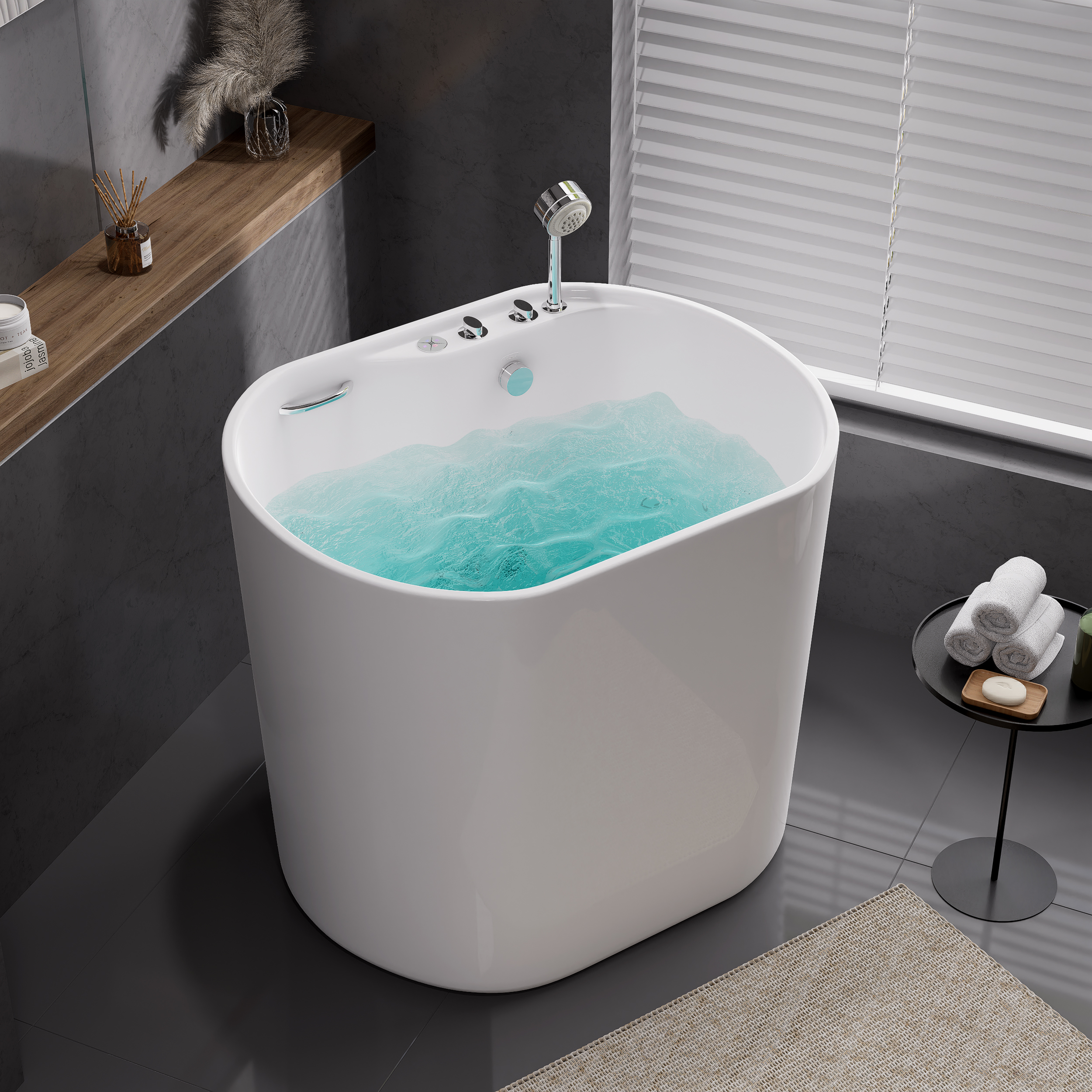 39" Deep Jacuzzi Bathtub Rectangular Acrylic Jetted with Thermostat Control Modern