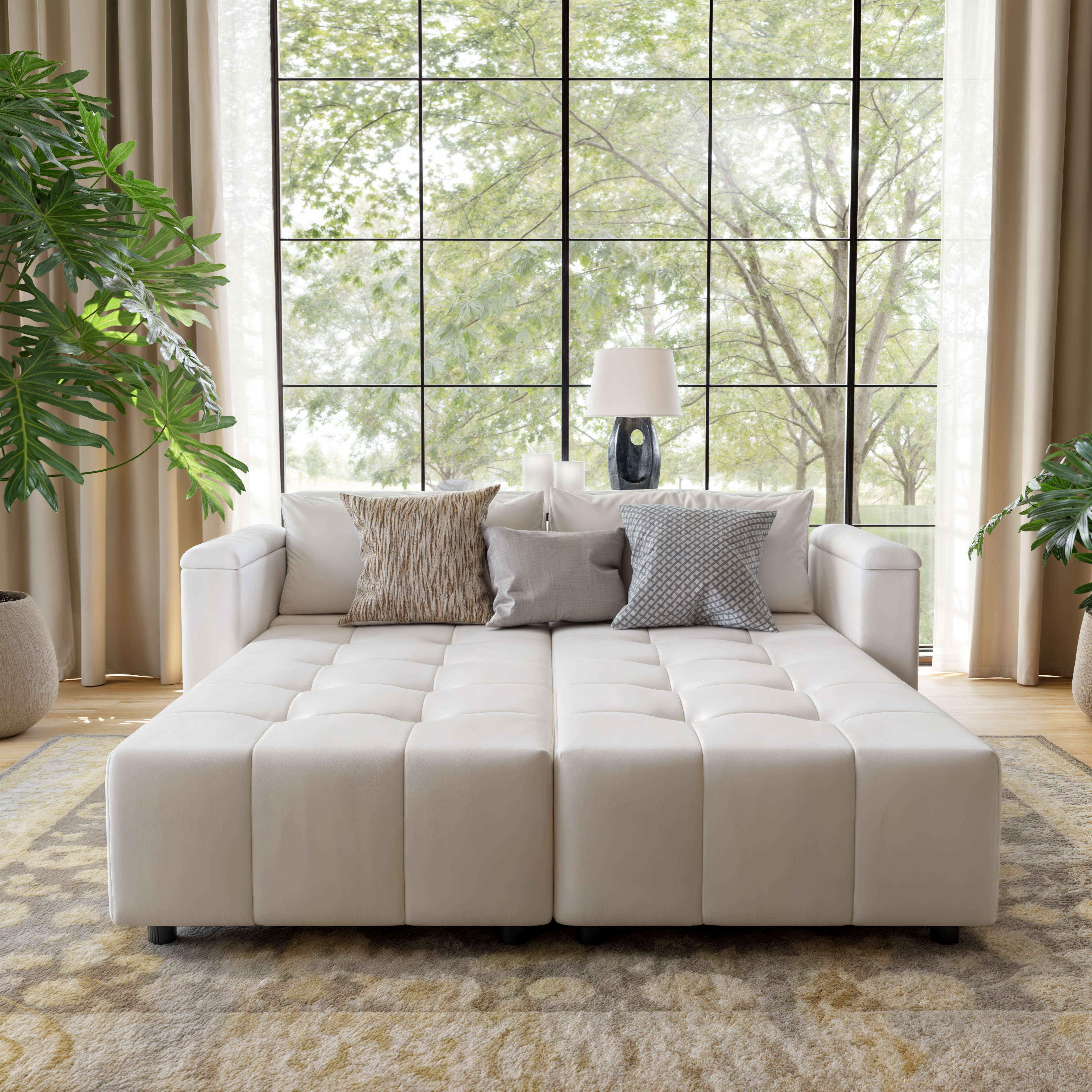 Velvet Tufted Modular Reversible Sofa Bed with Lift Up Storage 4-Seater L-Shaped Sleeper Sofa