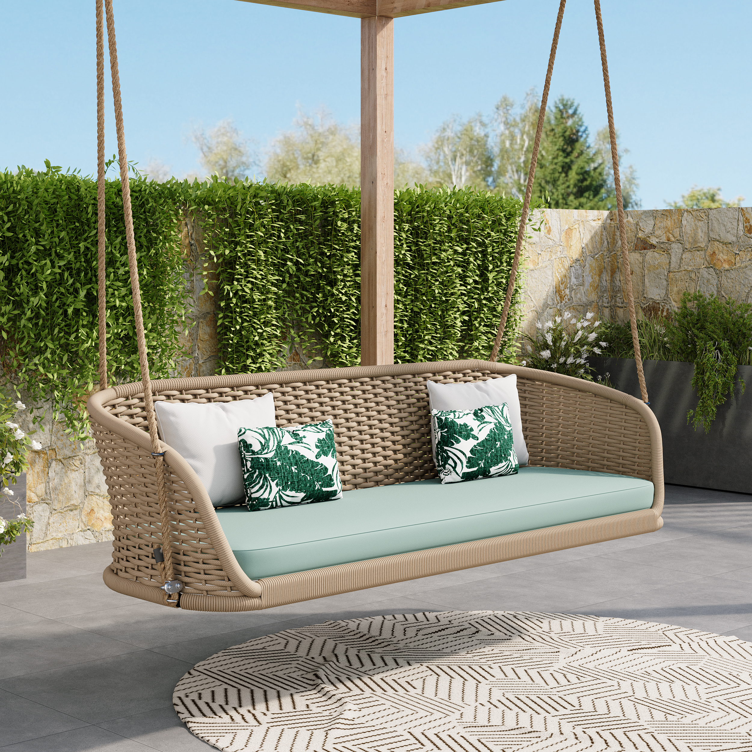 Traditional Wide Outdoor Woven Rope Swing Sofa Hanging Chair with Cushion