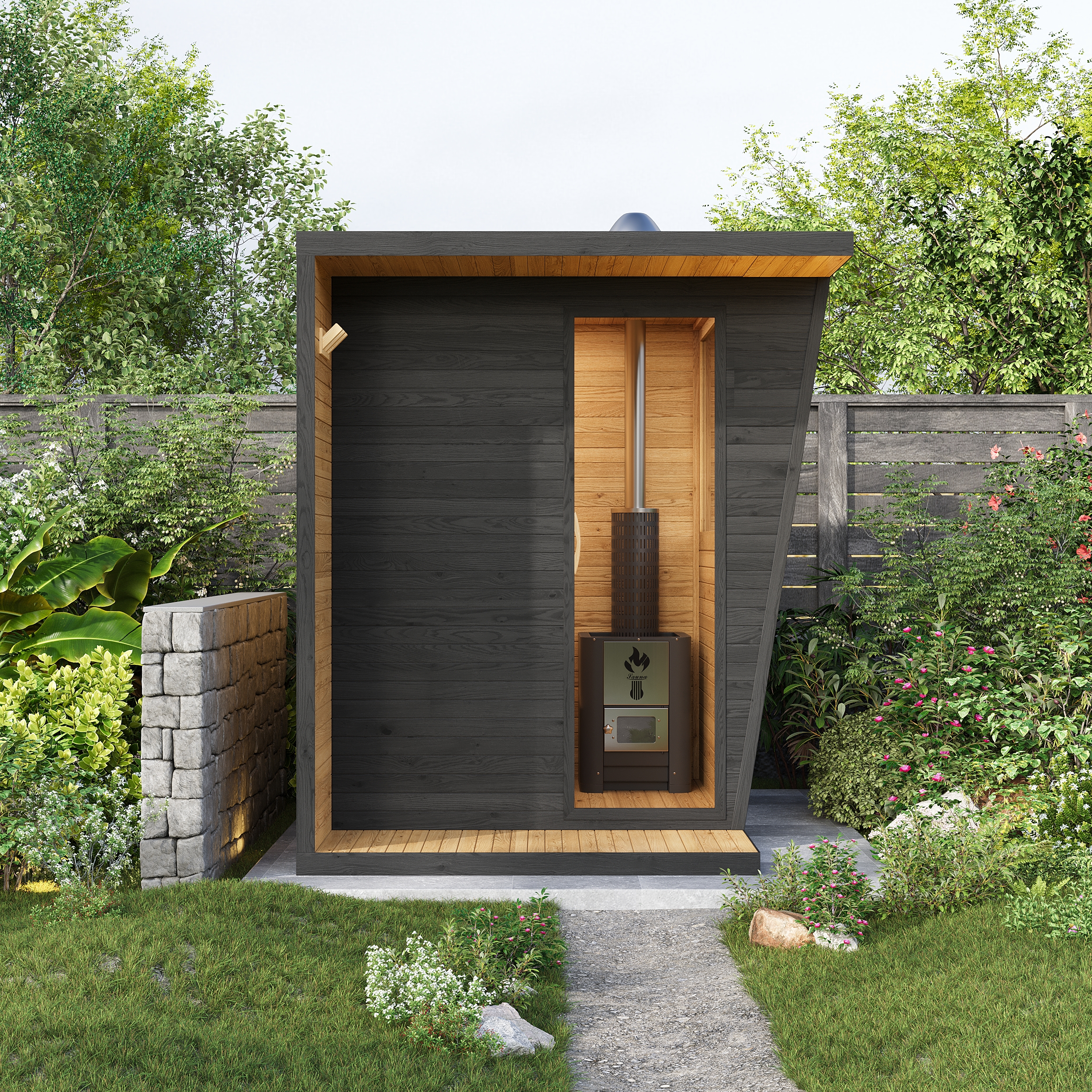 4 Person Wooden Outdoor Steam Sauna Room Square Sauna Outside Room