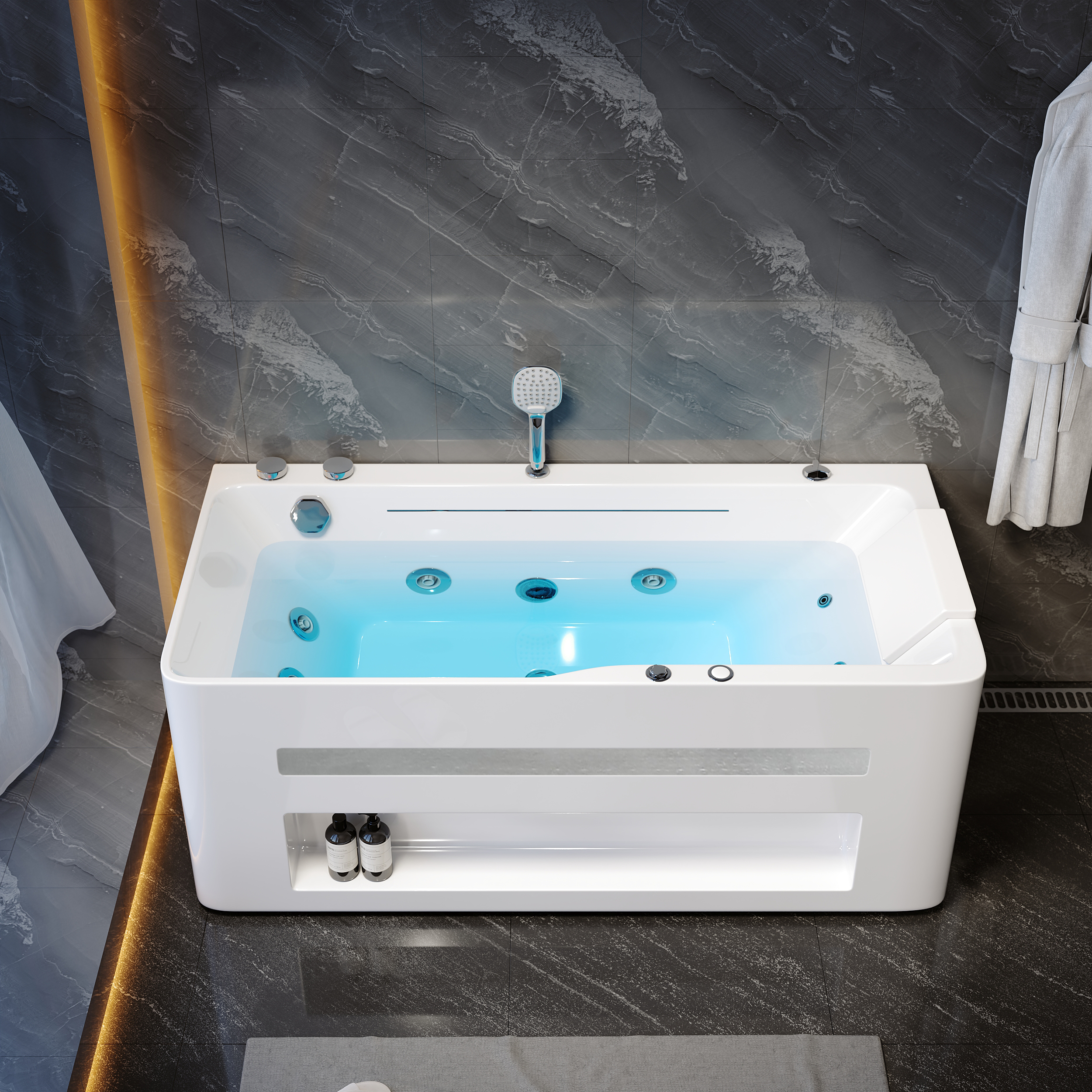 60" Small Jacuzzi Bathtub Rectangular Acrylic with Jetted Whirlpool & LED Chromatherapy