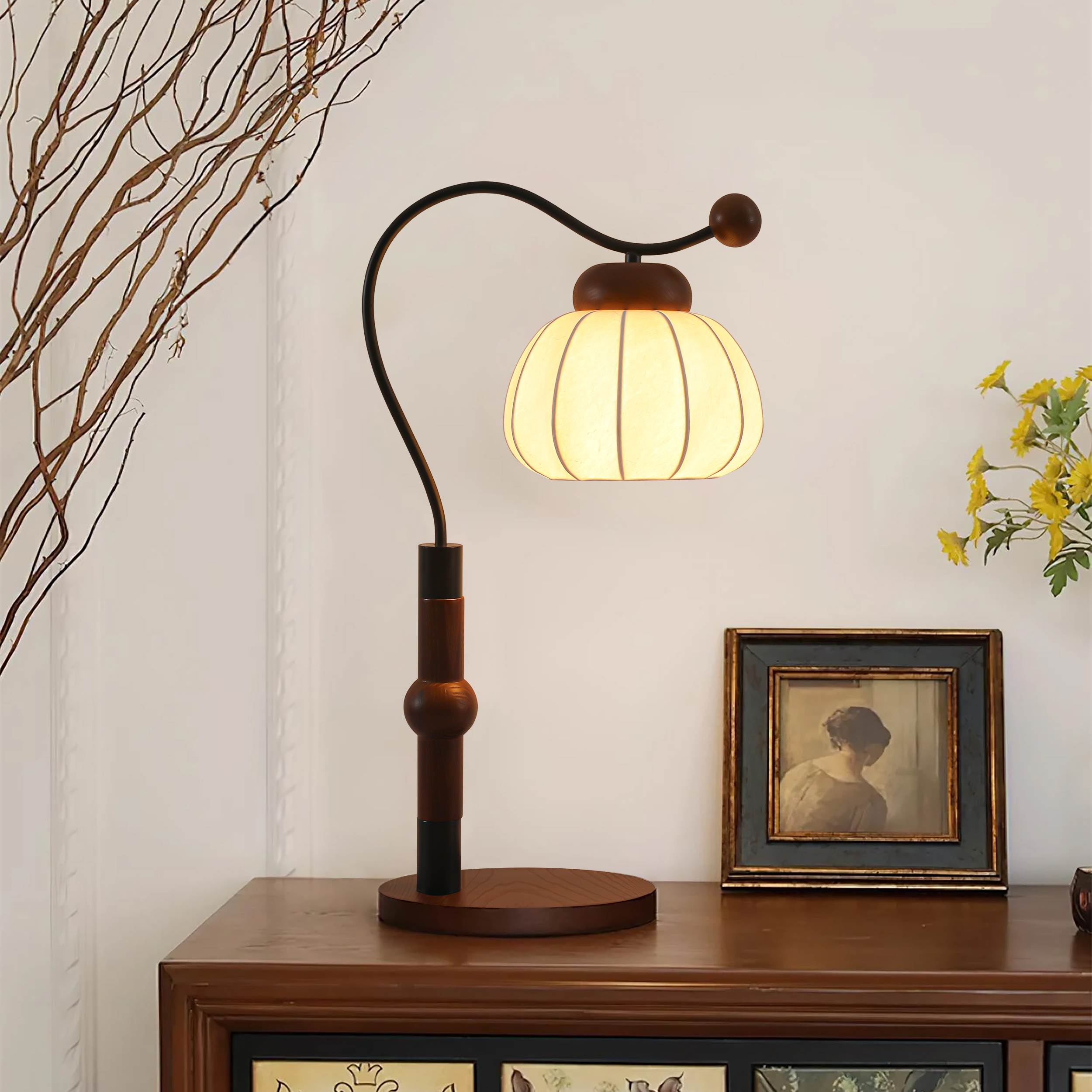 Vintage 1-Light Table Lamp Pumpkin Shape Bedhead & Desk Light
