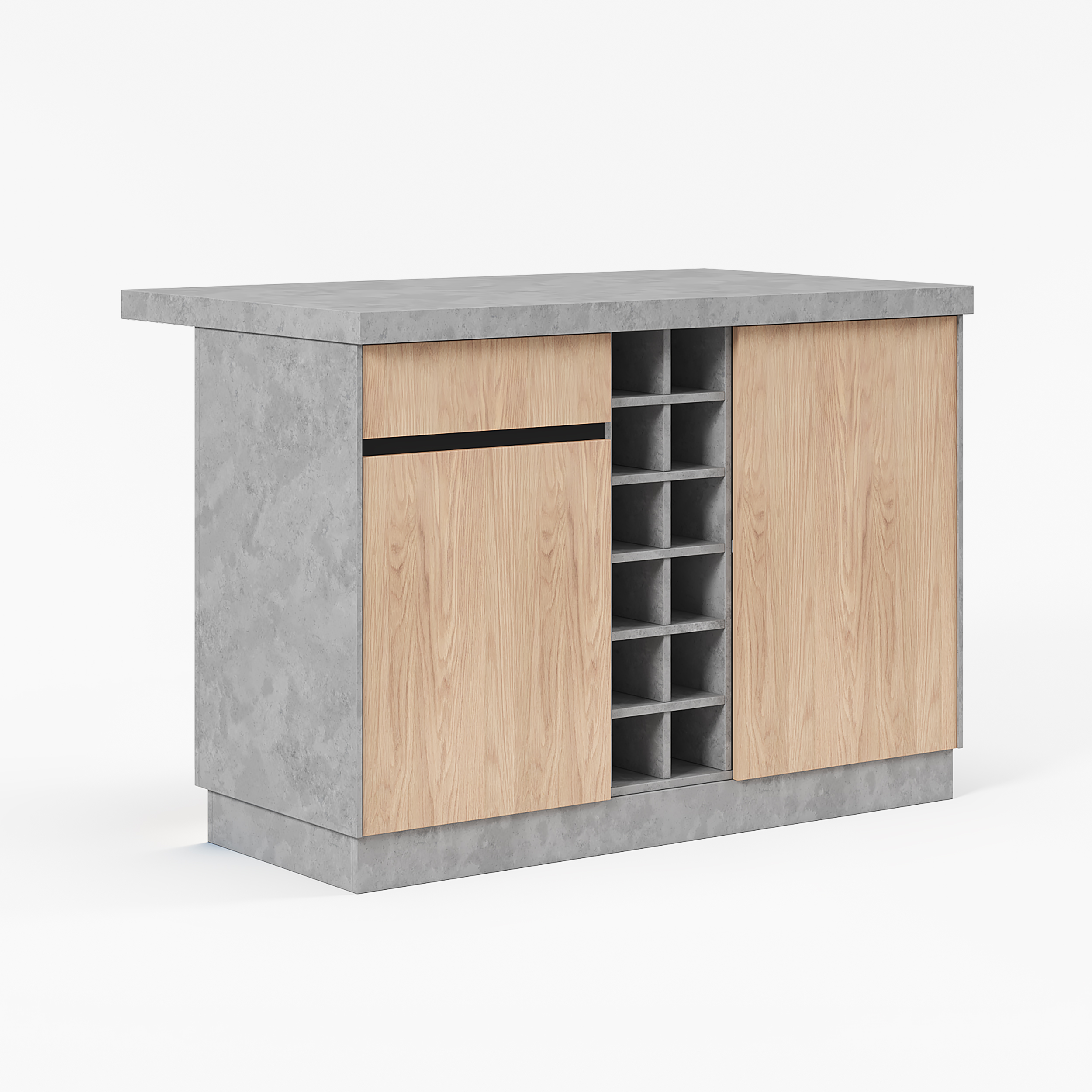 50" Kitchen lsland Wood with Storage & LED Light Gray Japandi Style Kitchen Cabinet