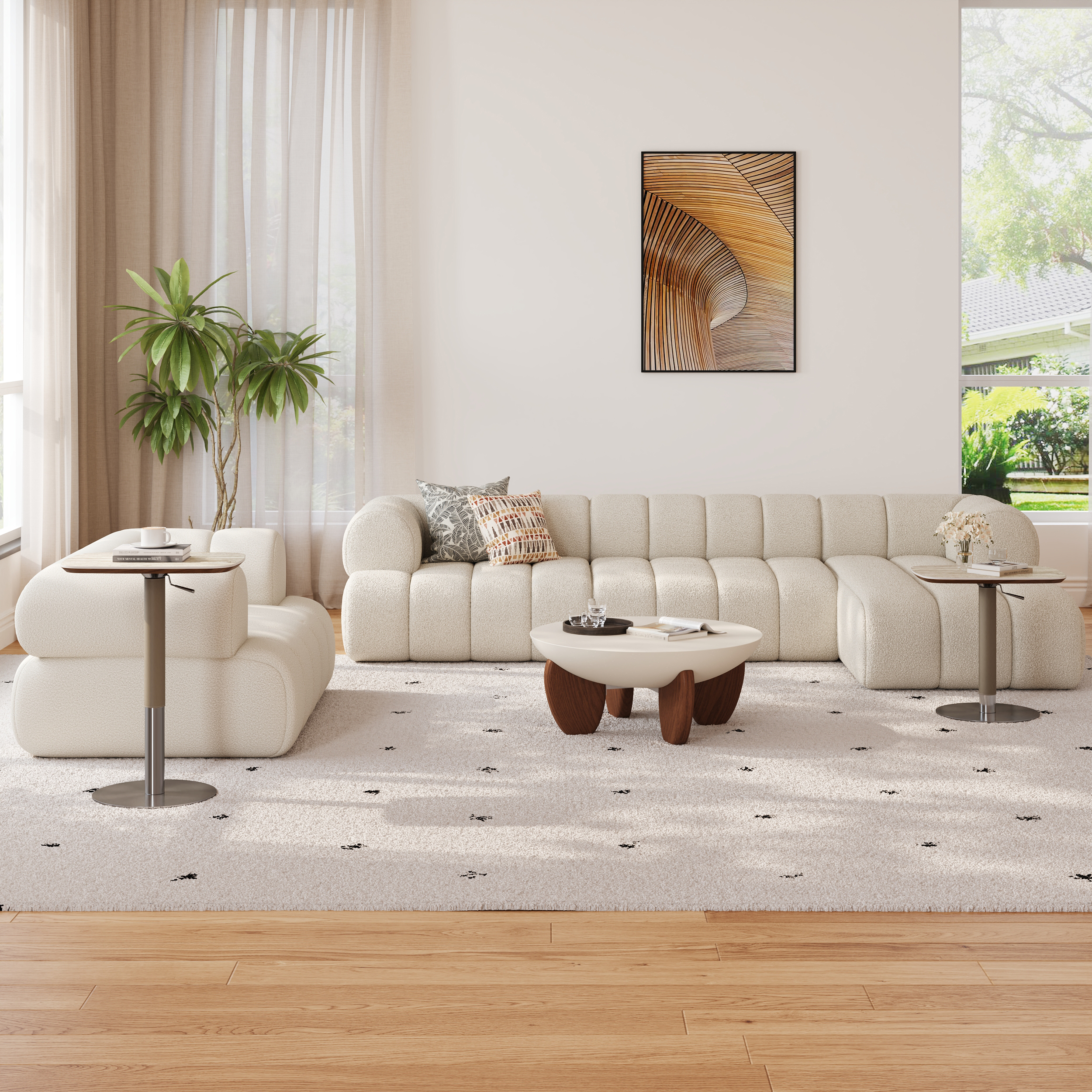 Modern Lift-Top Side Table Beige Sintered Stone End Table