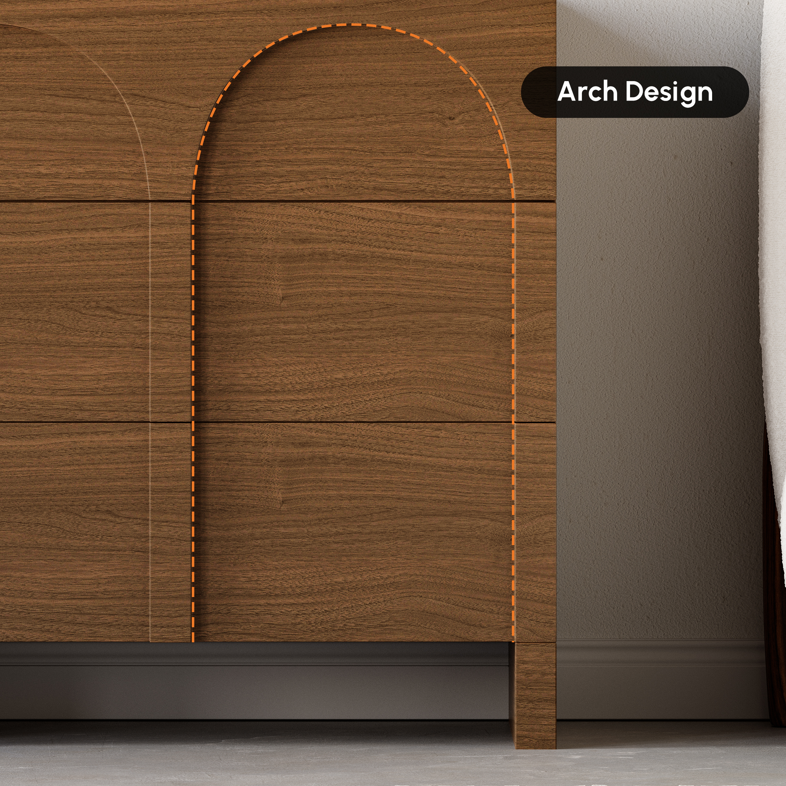 Japandi Walnut Dresser Arch Chest of 3 Drawers Storage Cabinet