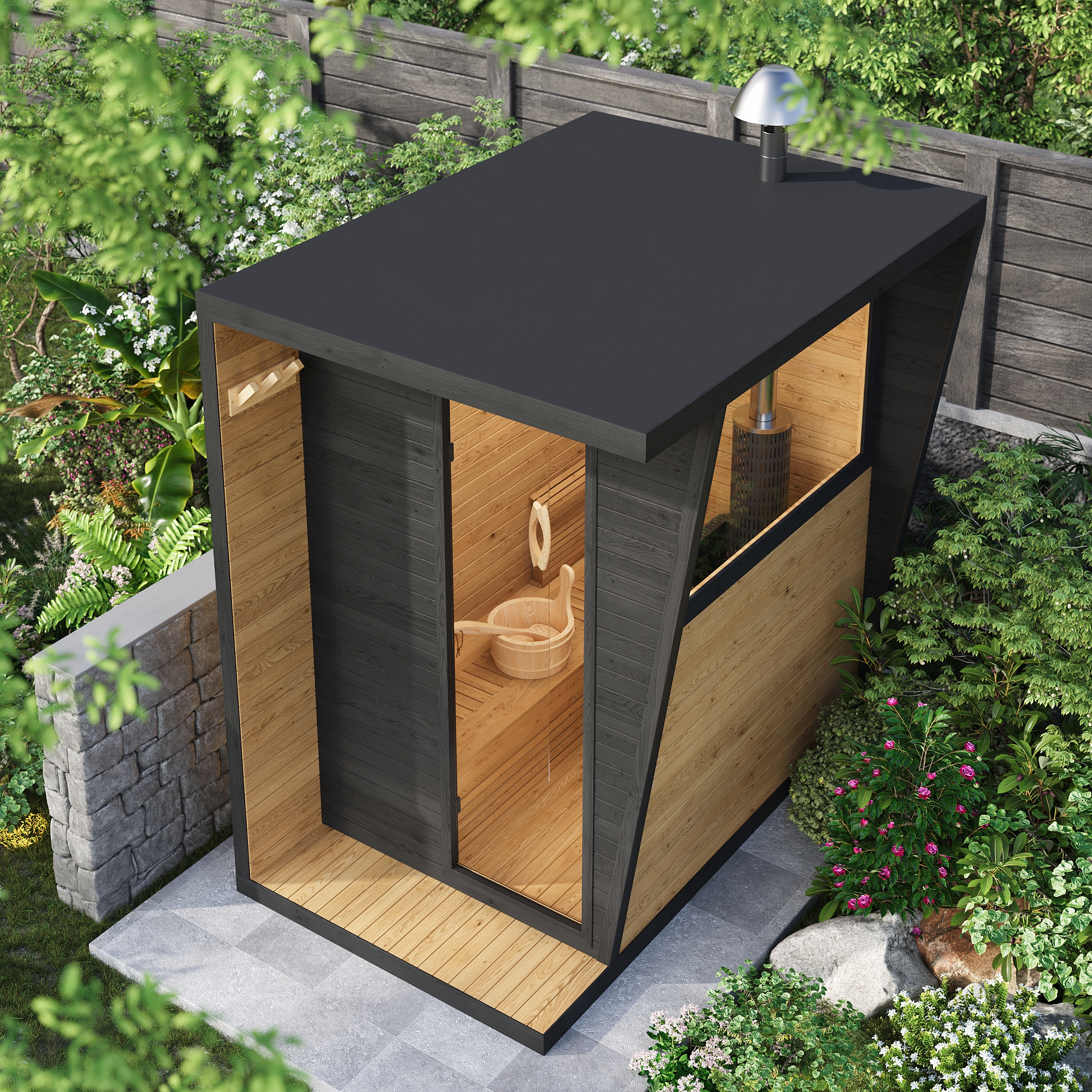 2 Person Wooden Outdoor Steam Sauna Room Square Sauna Outside Room for Wood Burning
