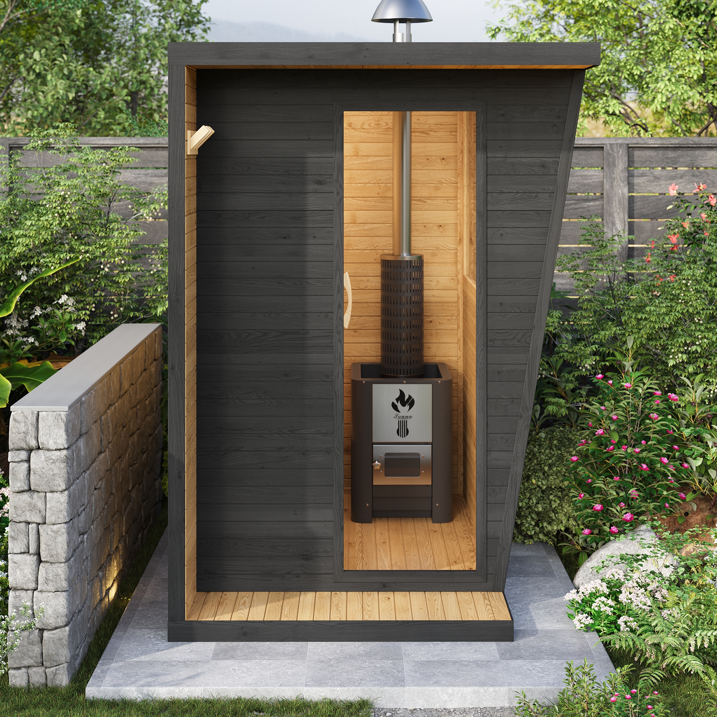 2 Person Wooden Outdoor Steam Sauna Room Square Sauna Outside Room for Wood Burning