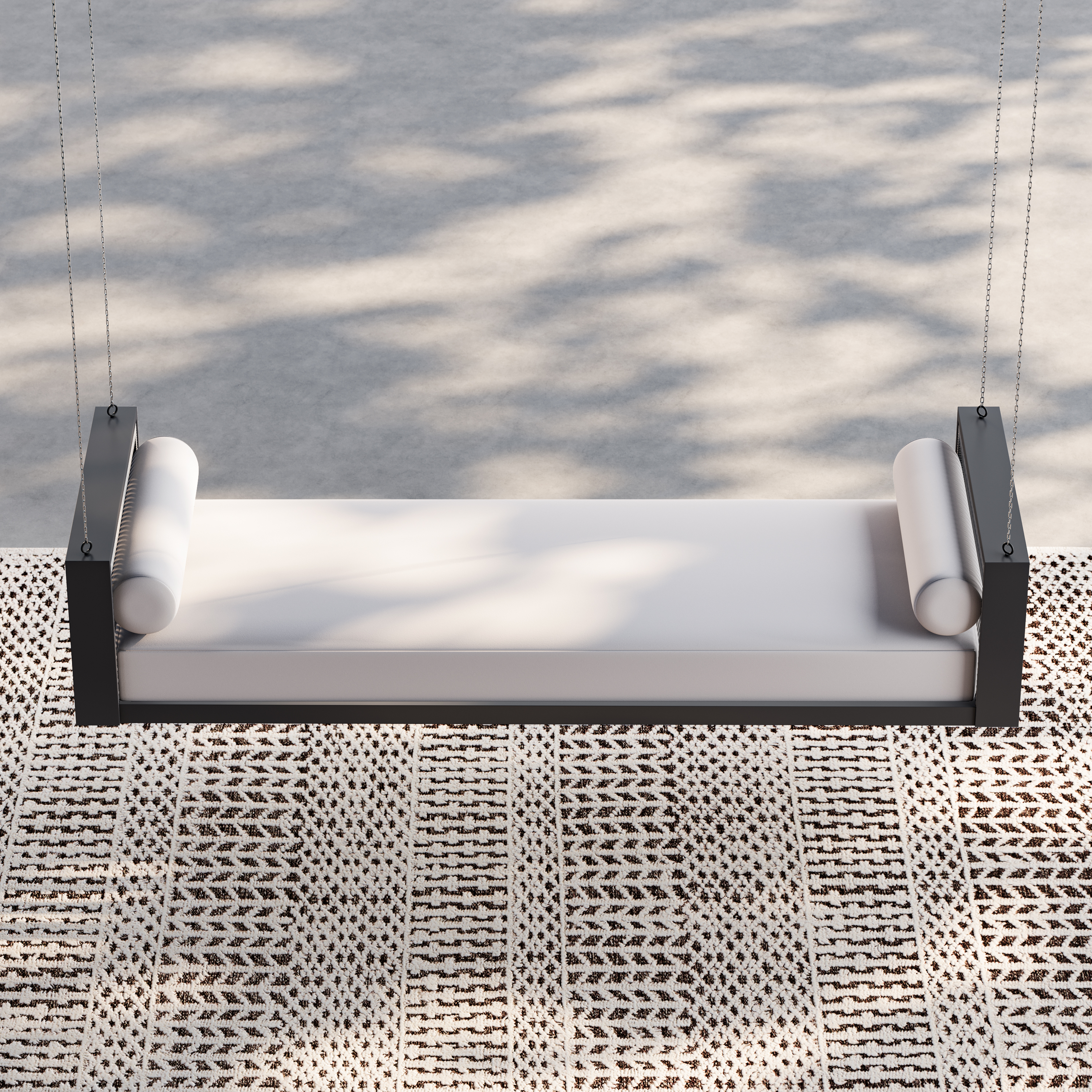 Patio Woven Rope Hanging Daybed Exterior Porch Swing Chair Sofa in Gray Cushion & Pillow Included