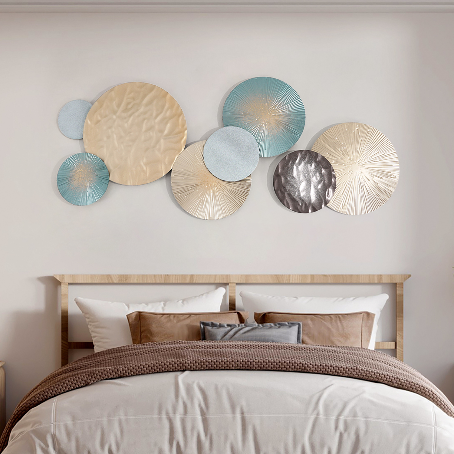 Decoración de pared grande de metal con textura redonda de estilo Art Déco 3D para sala de estar o dormitorio