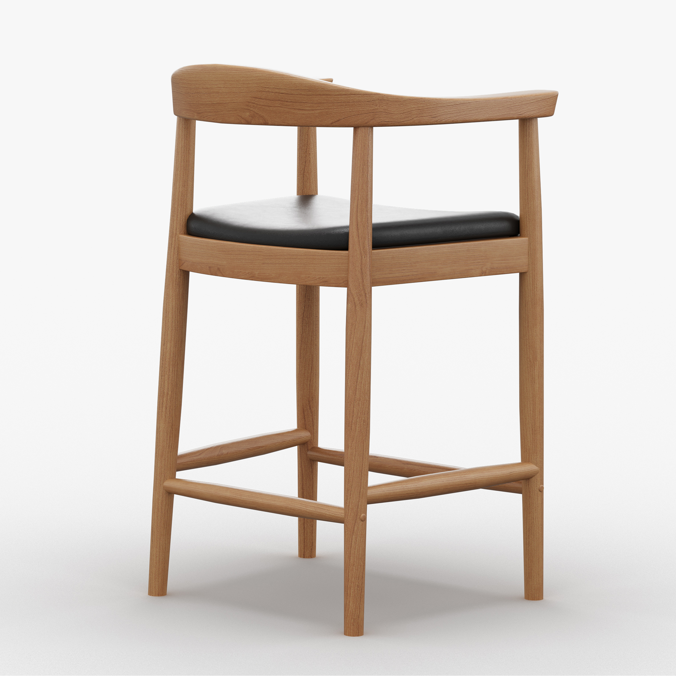 Modern Walnut Solid Wood Counter Stool with Black Faux Leather Upholstery