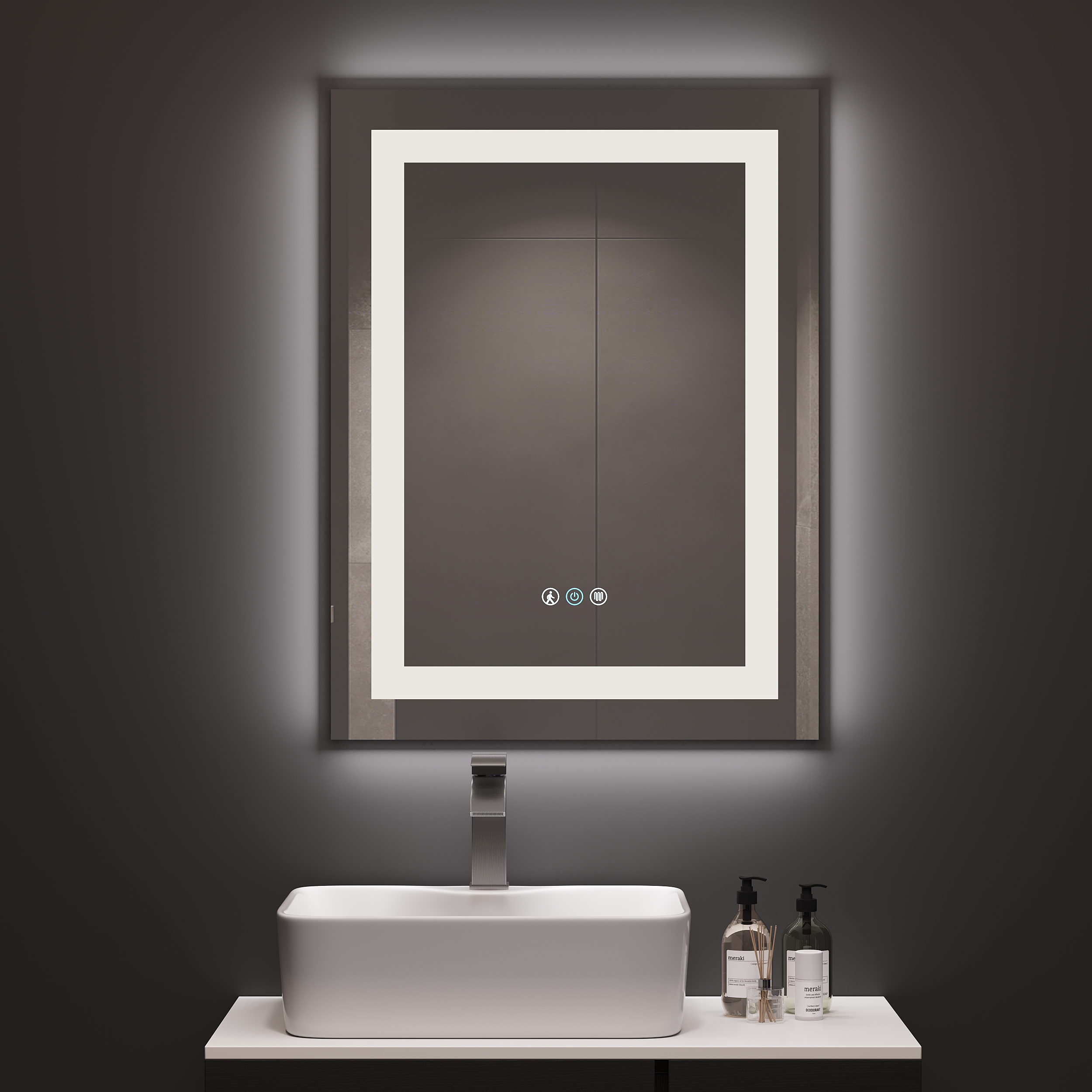 31.5" x 23.6" Touch Control Frameless Rectangle LED Bathroom Mirror with Anti-Fog & Bluetooth Speaker
