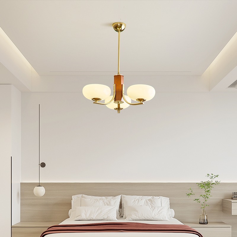 Mid-Century Modern 6-Light Chandelier with Bowl Shade