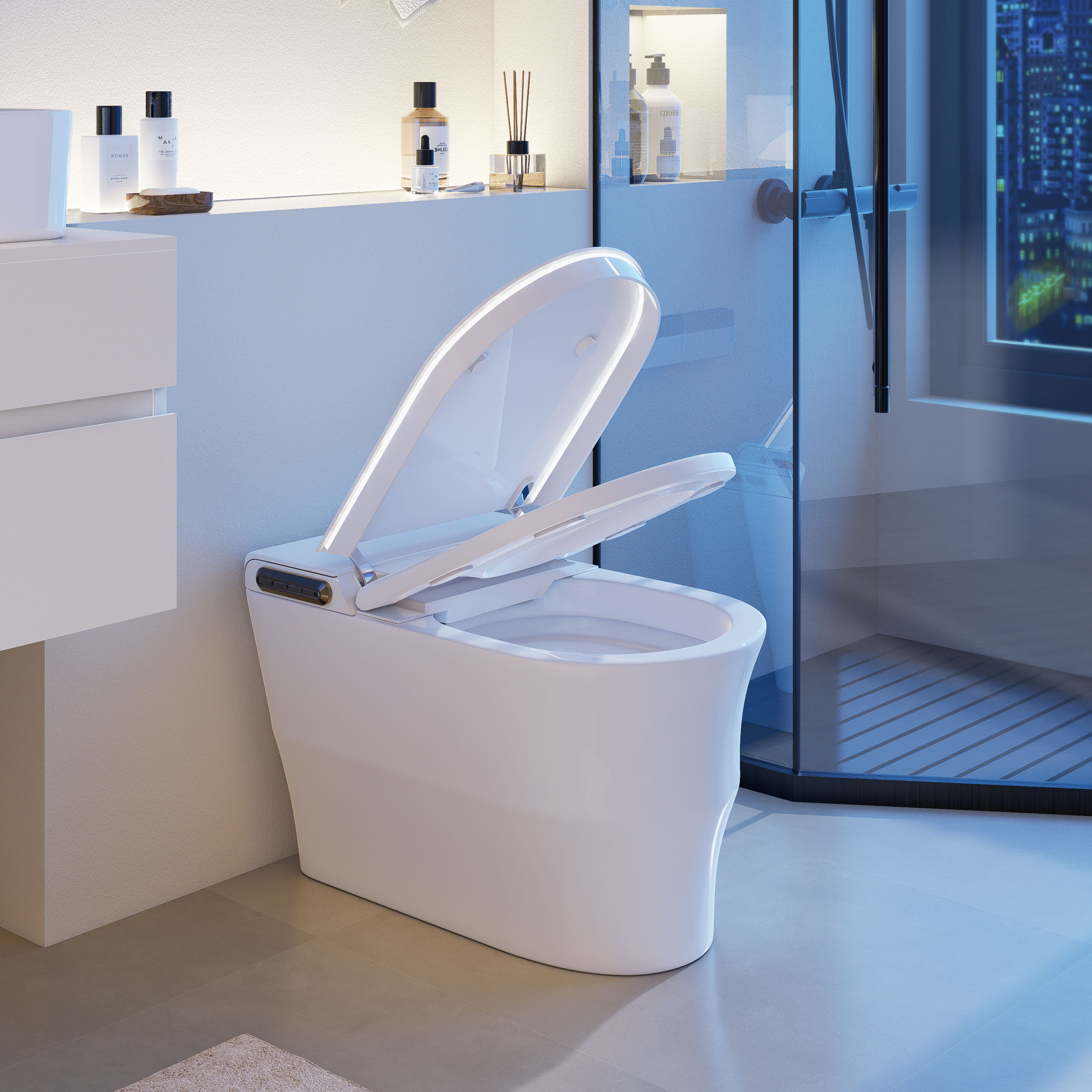 One-Piece Smart Toilet Elongated with Foam Shield & Aromatherapy Automatic Bidet Toilet