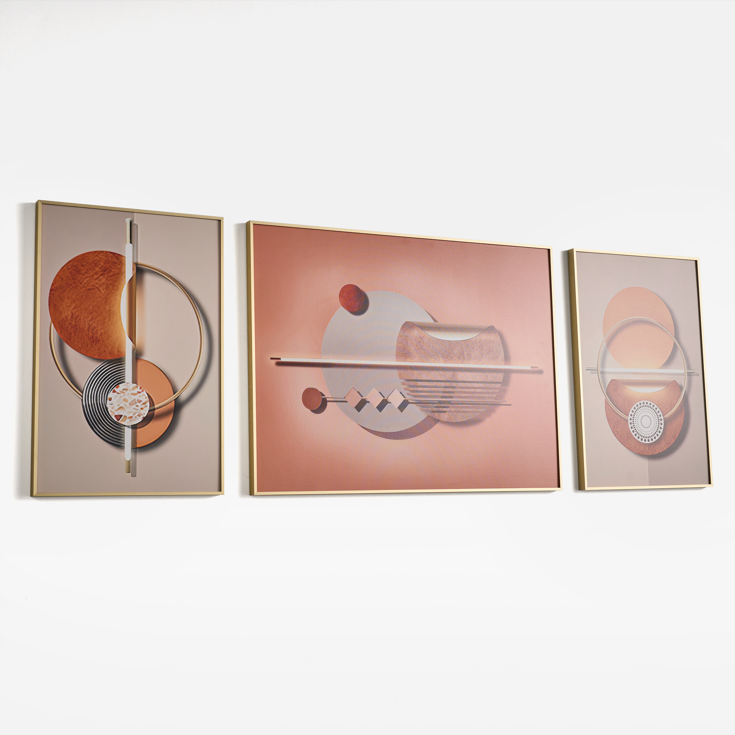 3 Pieces Modern Geometric Abstract Wall Decor Set Canvas Print with Frame Living Room