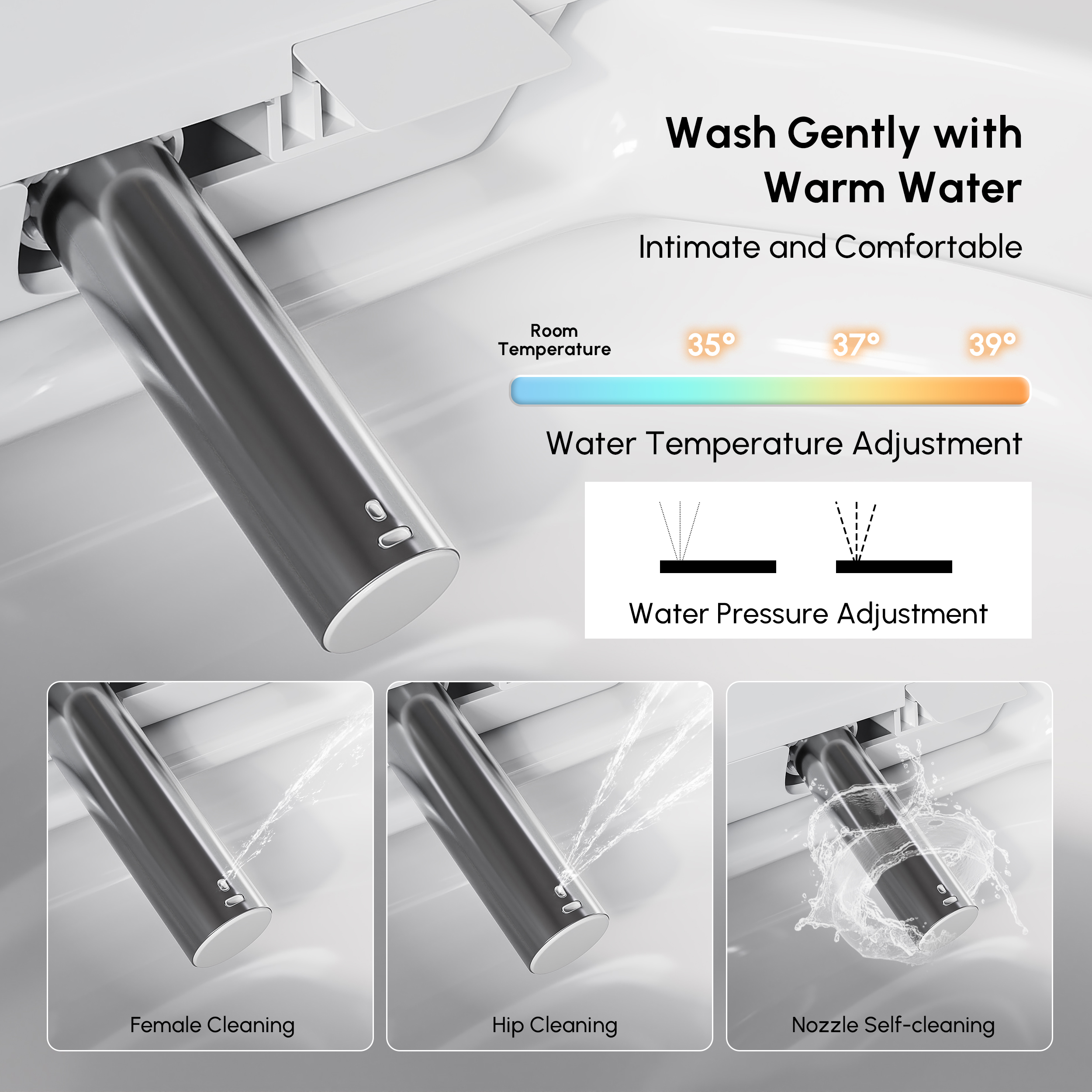 Smart Toilet Dual Flush with LED Night Light Pre-wet Rim Function Remote Control