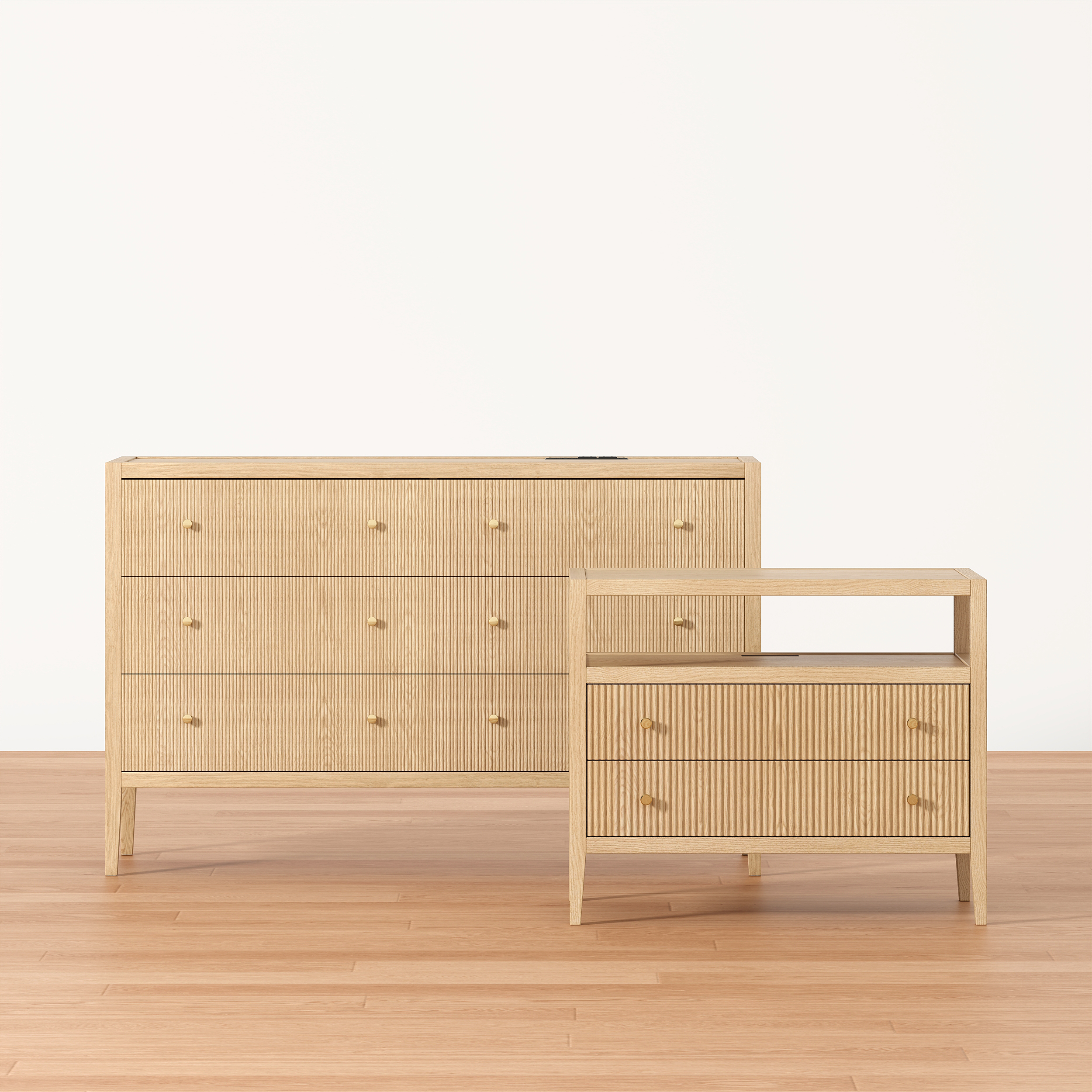 47" Fluted Natural 6-Drawer Dresser with Charging Station