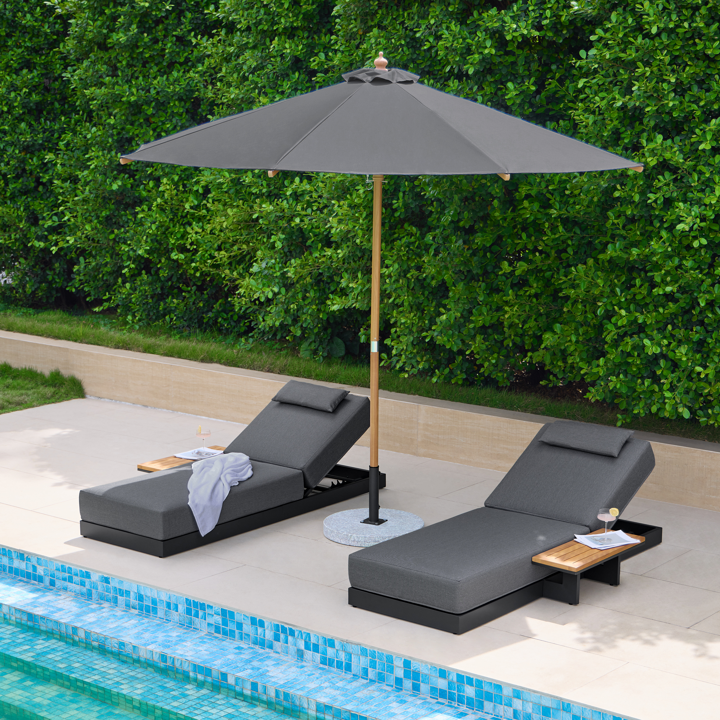 Wood Outdoor Lounger Daybed Modern Yard & Patio Furniture in Gray Cushion & Pillow Included (78.7")