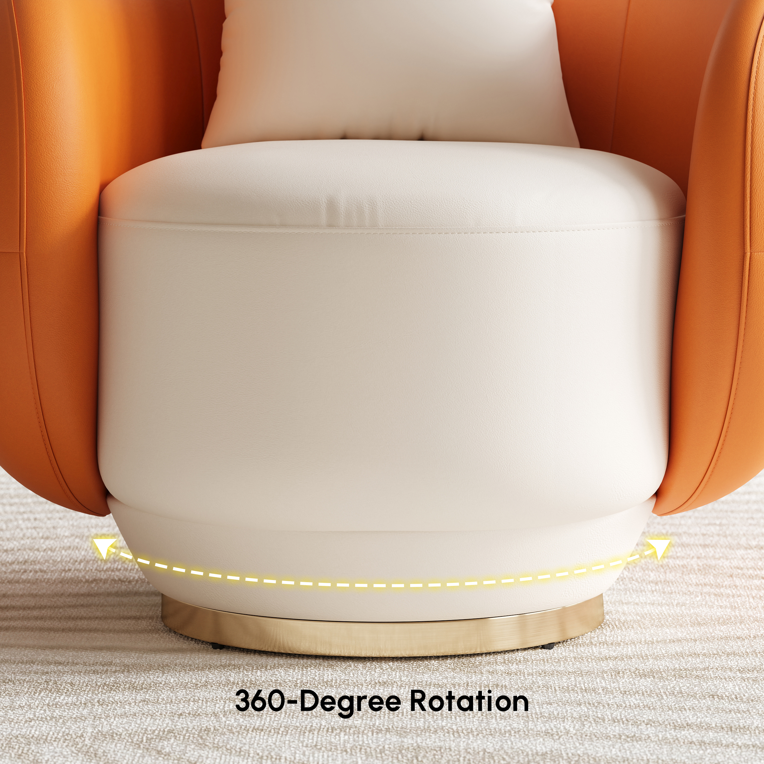 Swivel Barrel Accent Chair Faux Leather Armchair for Living Room in Orange & White (35" Wide)