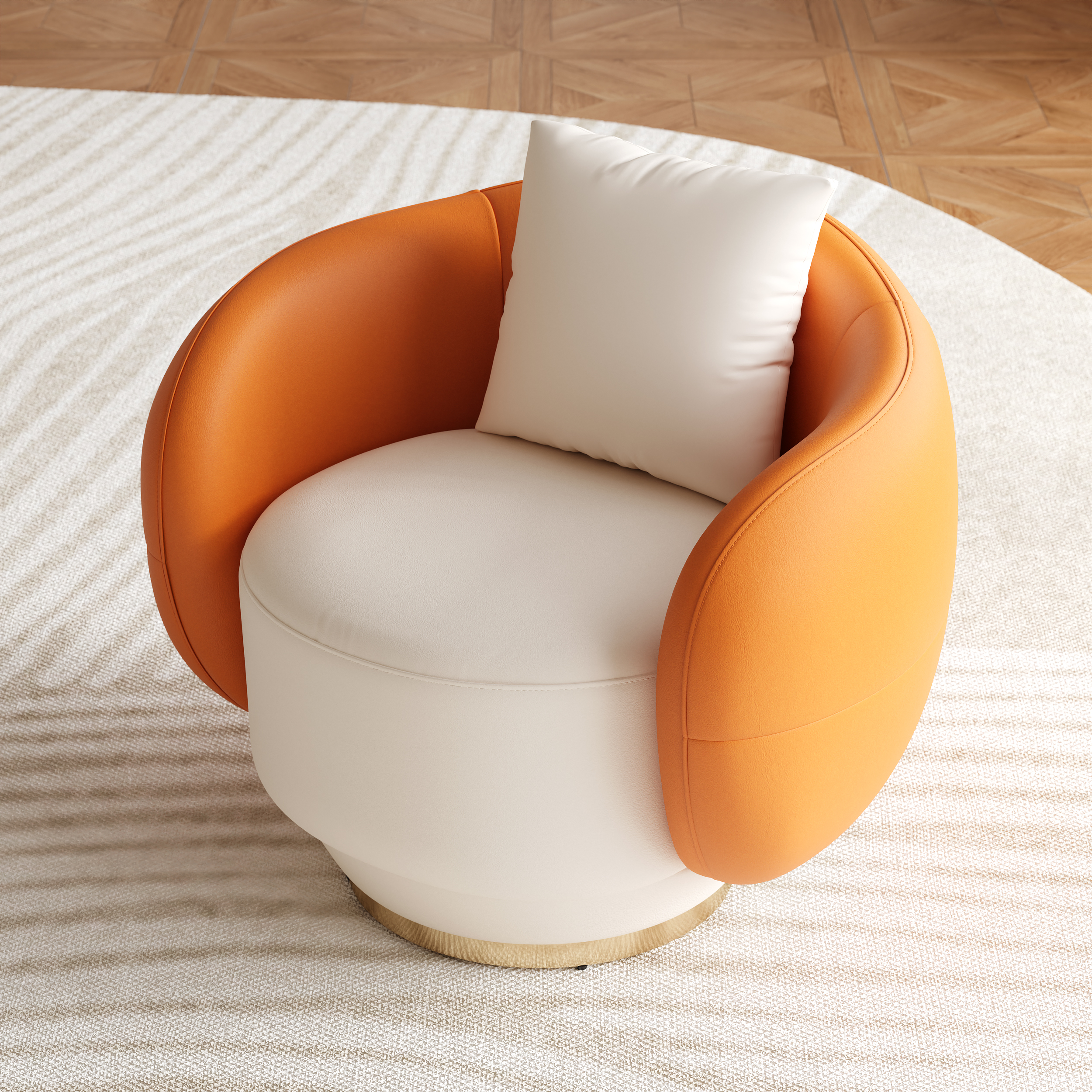 Swivel Barrel Accent Chair Faux Leather Armchair for Living Room in Orange & White (35" Wide)