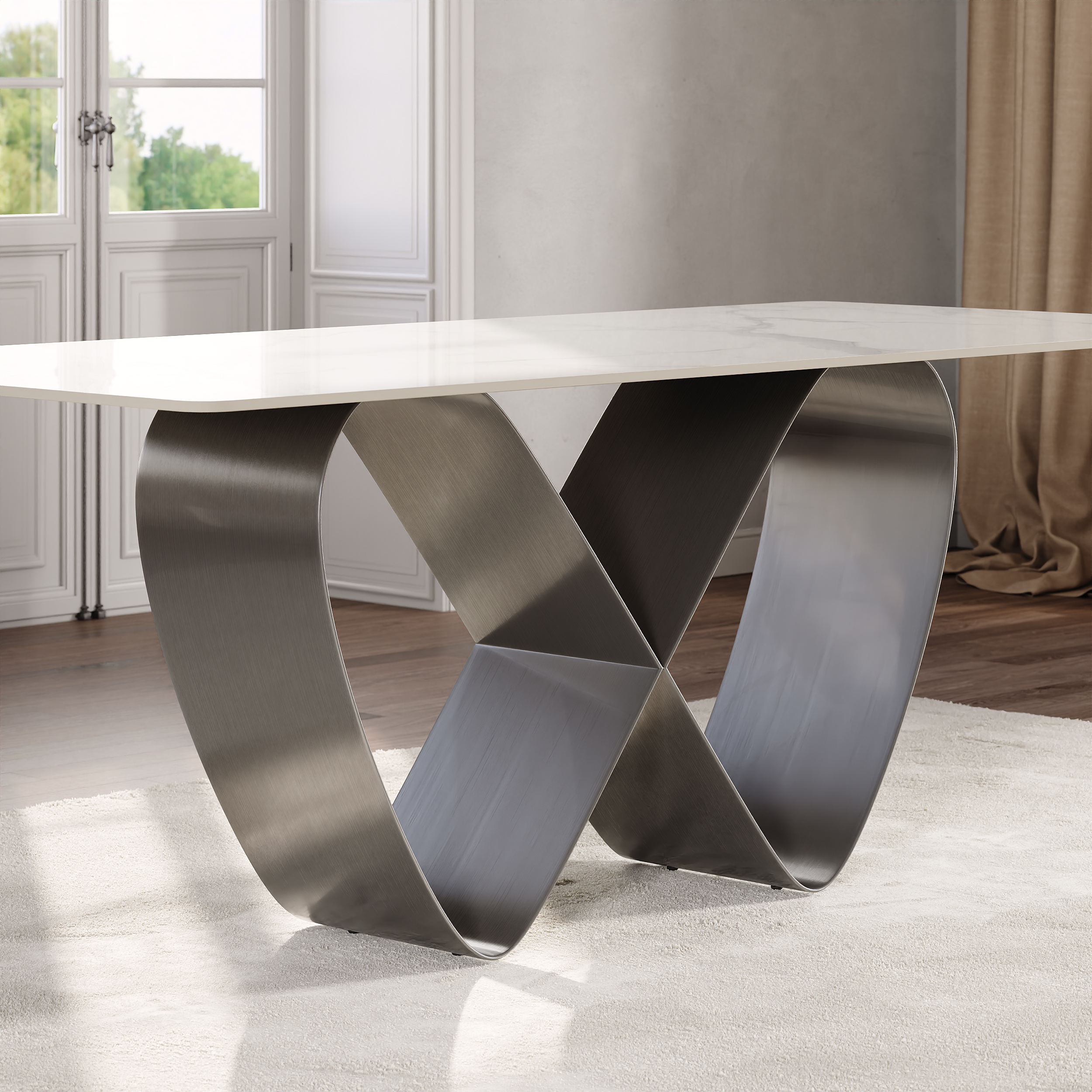 71" Sintered Stone Rectangular Dining Table with Butterfly Base Seats 6-8 People