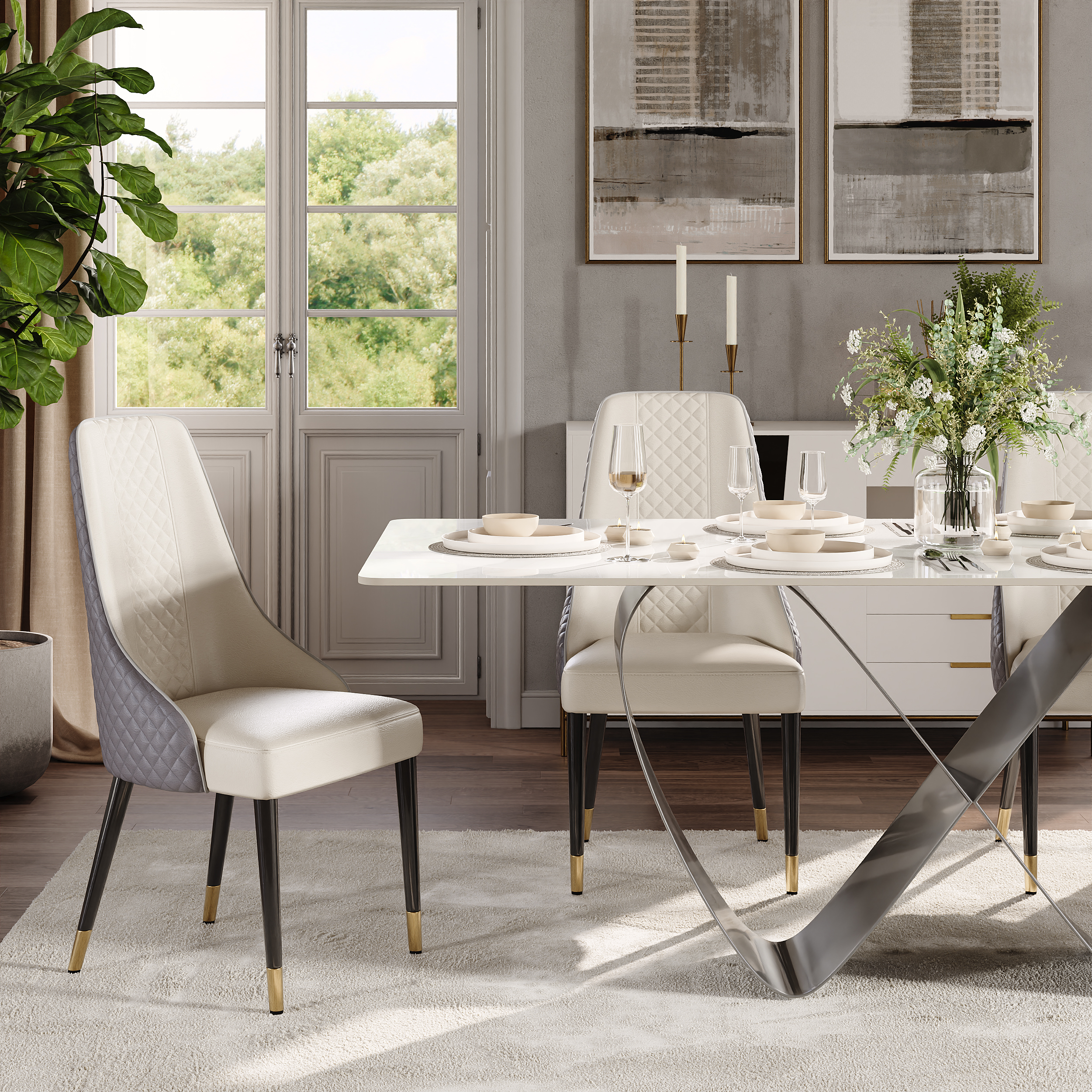 71" Sintered Stone Rectangular Dining Table with Butterfly Base Seats 6-8 People