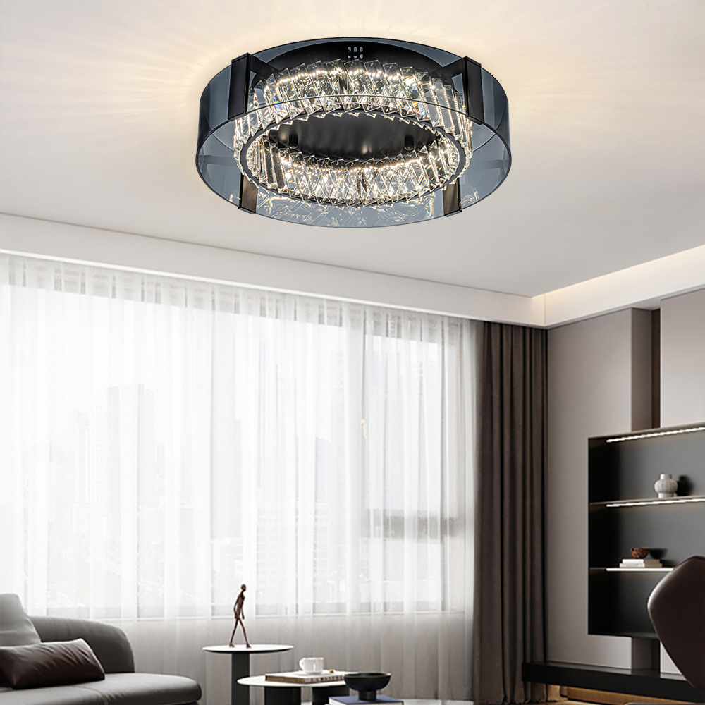Crystal Dimmable Ceiling Lights 3 Modes LED Flush Mount Light with Remote Control