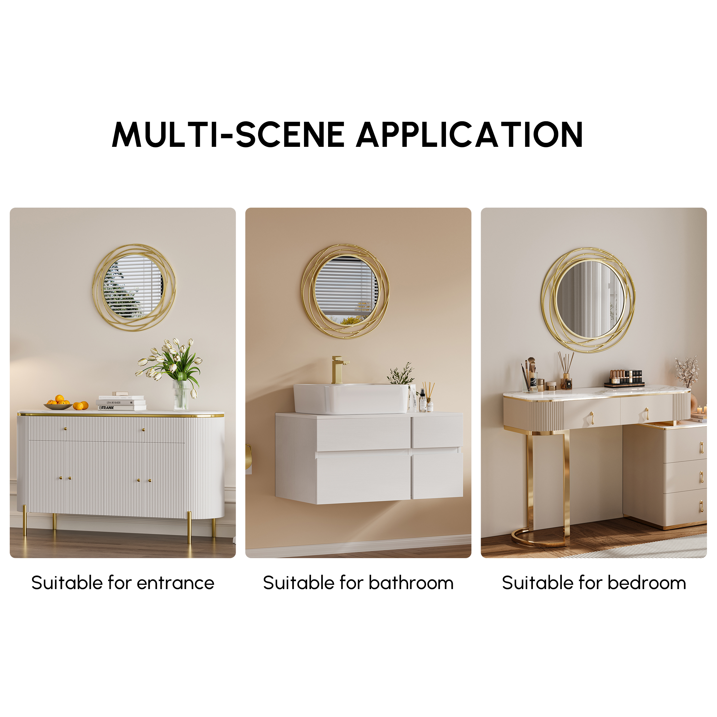 Modern Luxury Large Round Gold Bathroom Mirror 60cm x 60cm