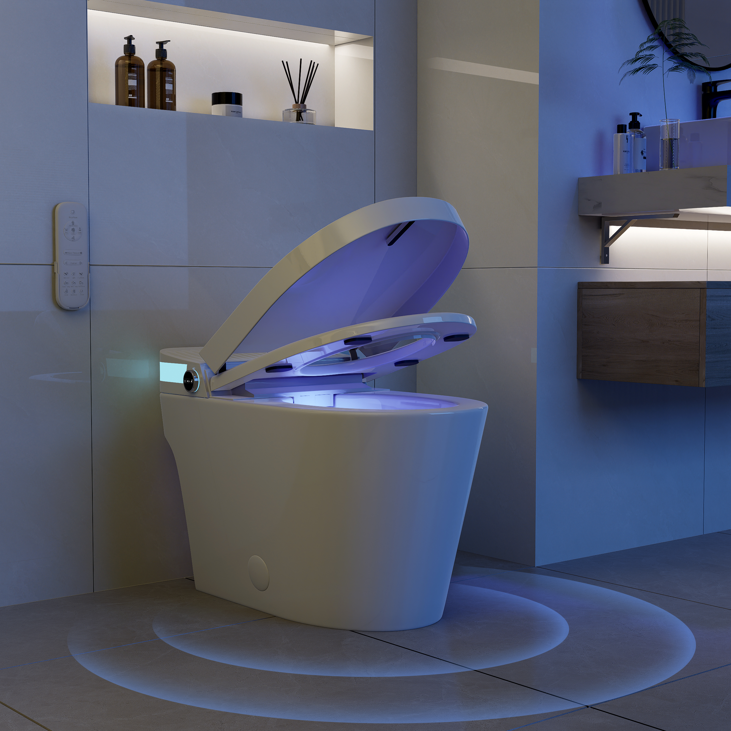Elongated One-Piece Smart Toilet 1.32 GPF Floor Mount Automatic Bidet